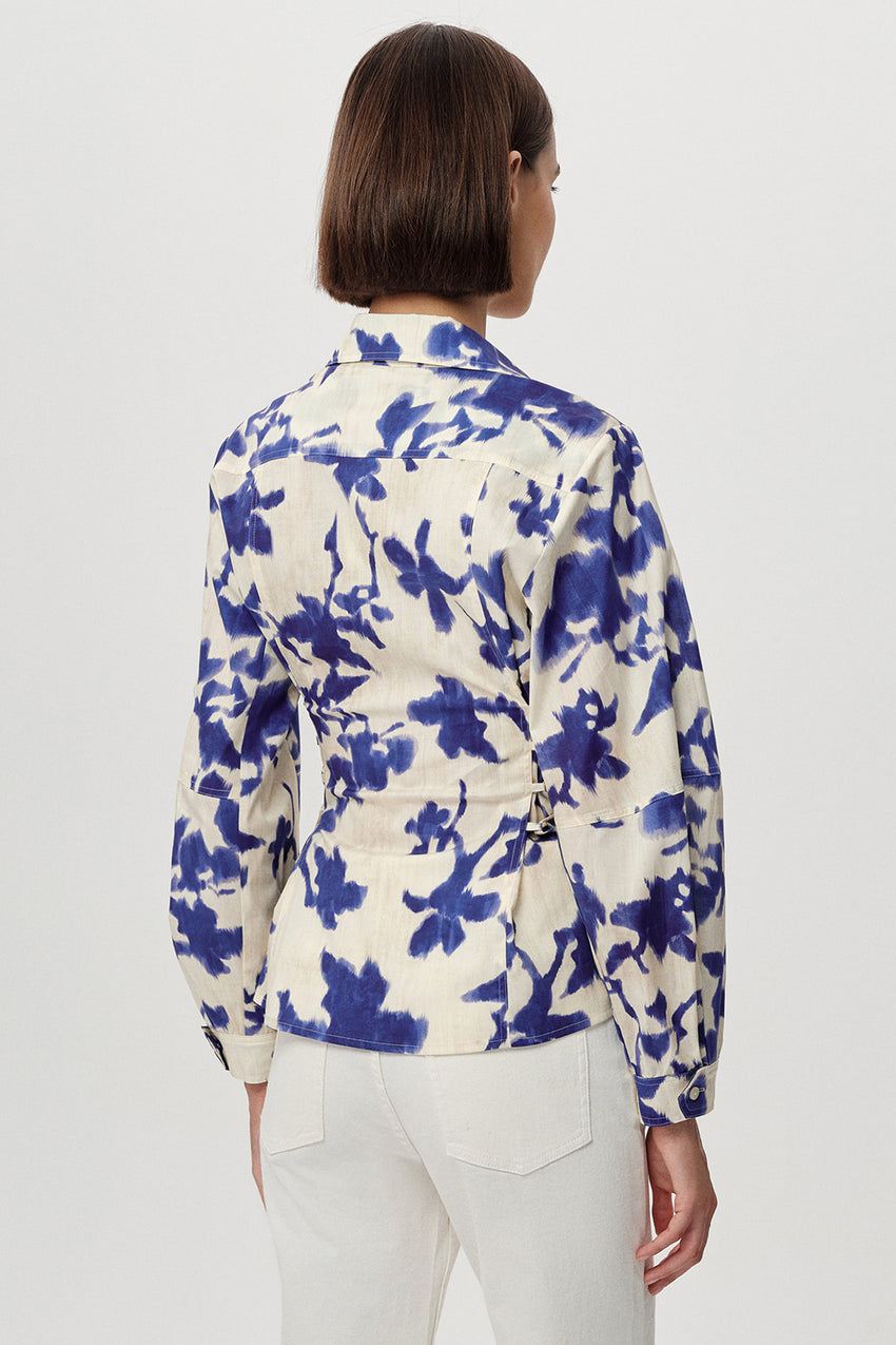 Ambrosina Collar Puff Sleeve  Shirt - MULTI COLOR