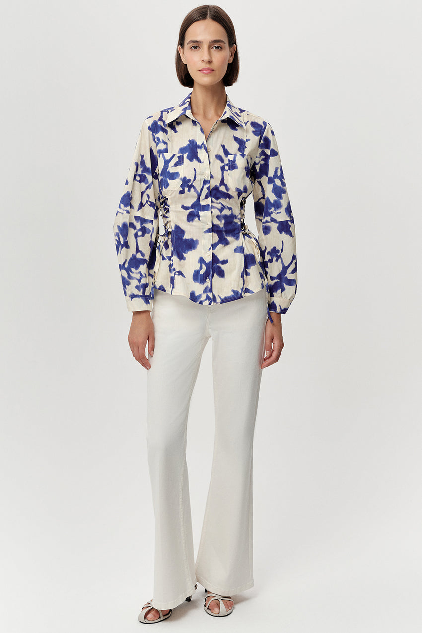 Ambrosina Collar Puff Sleeve  Shirt - MULTI COLOR