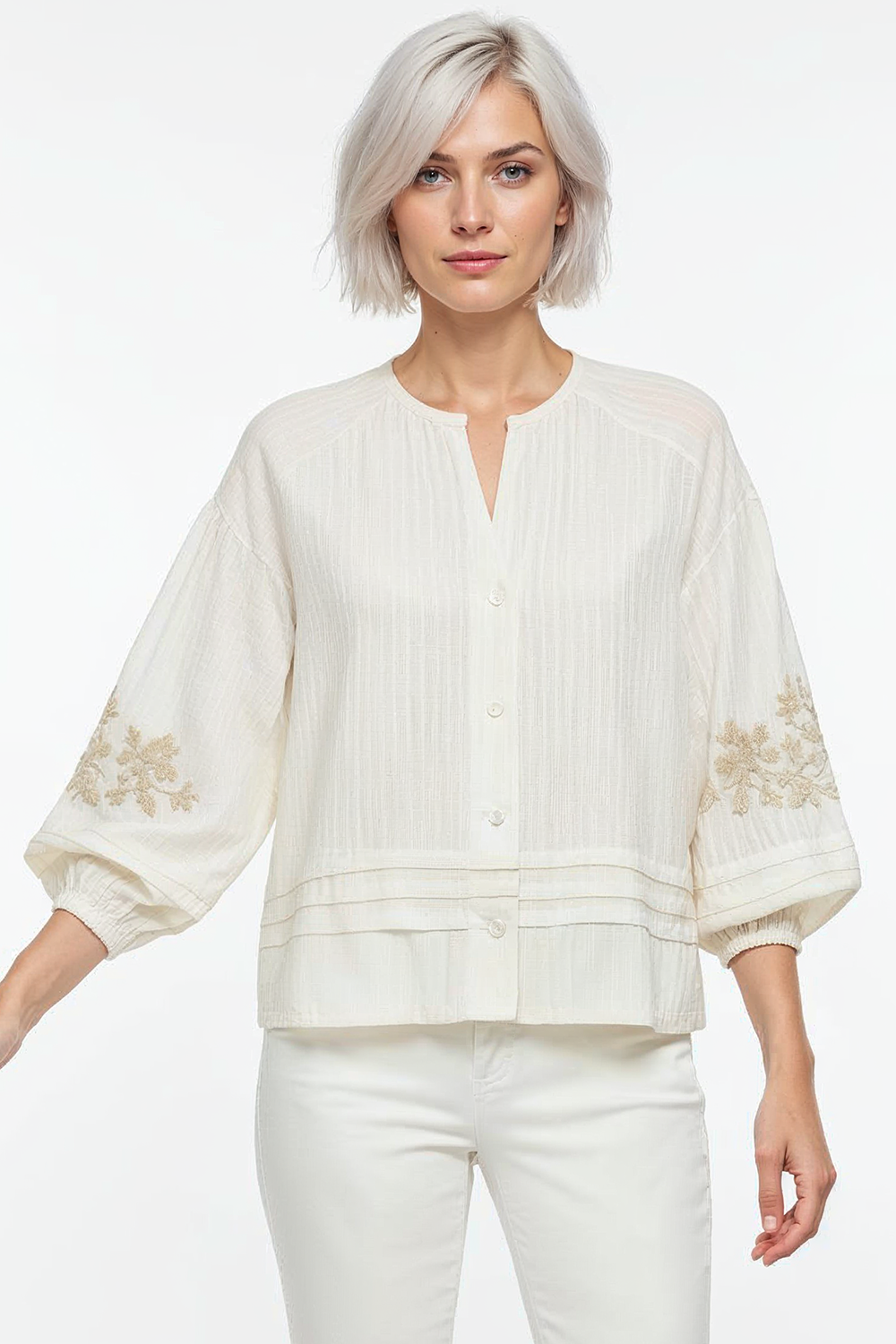 Berthe  V Neck Shirt with Long Sleeves - ECRU