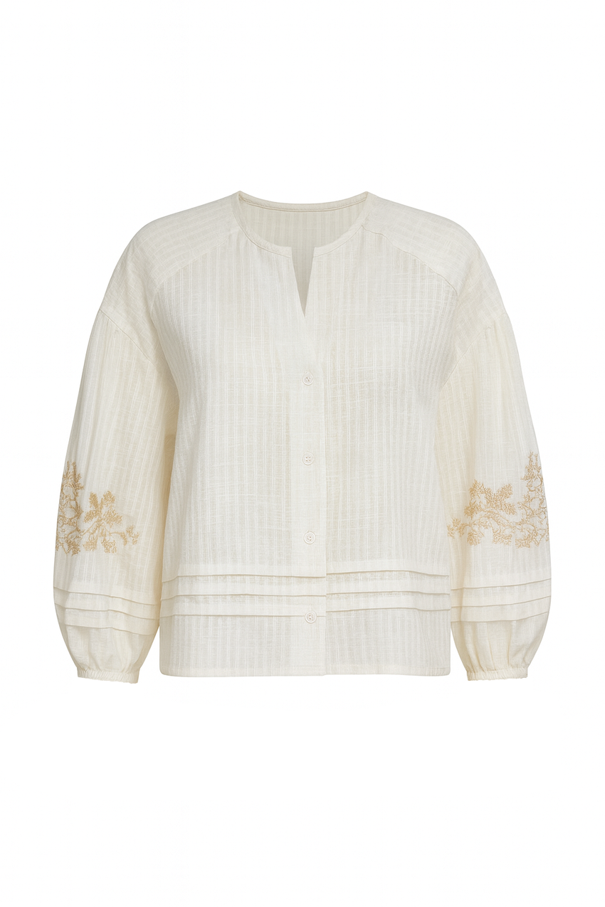Berthe  V Neck Shirt with Long Sleeves - ECRU
