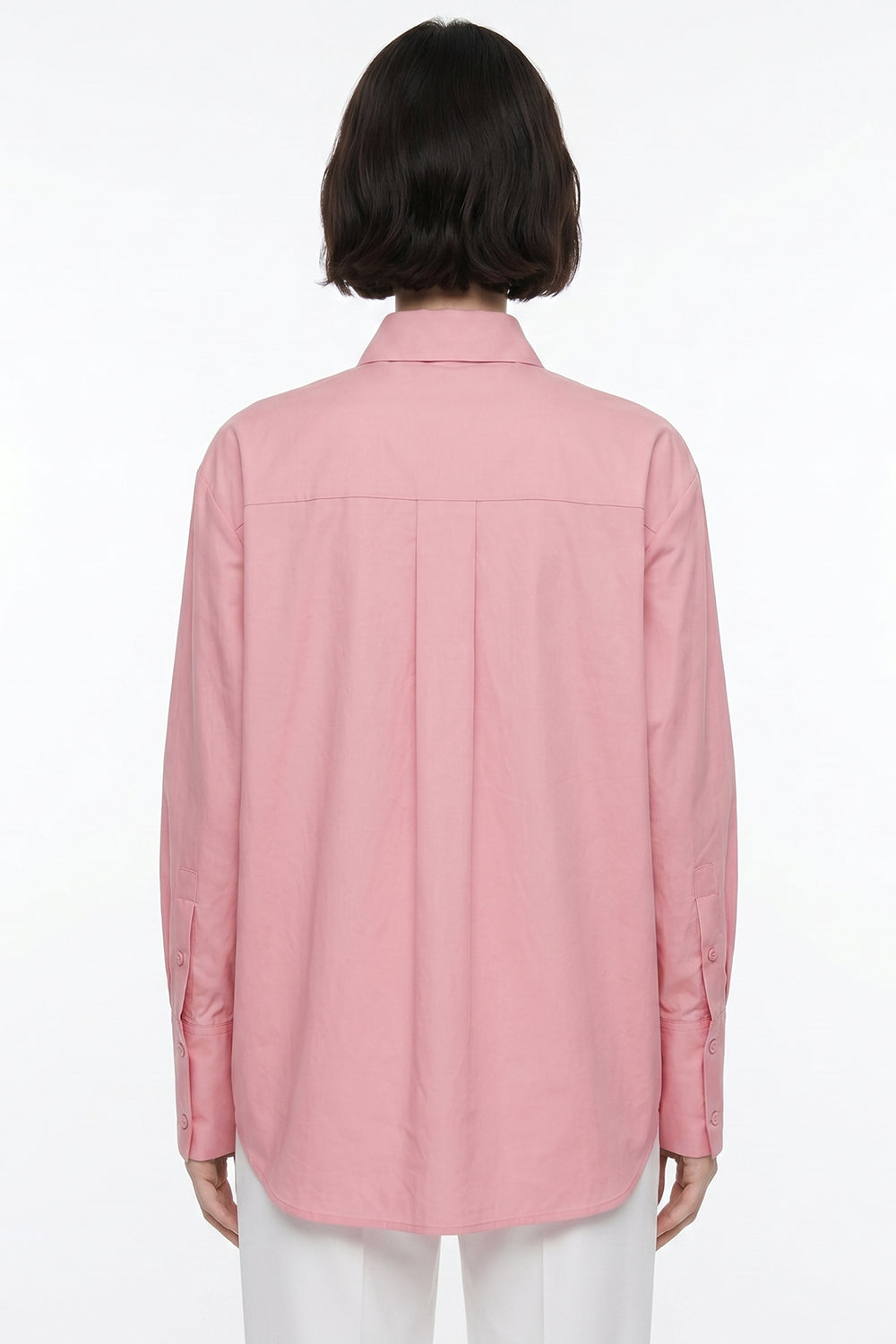 Shirt Collar Long Sleeve Embroidered Cuffed Shirt - PINK