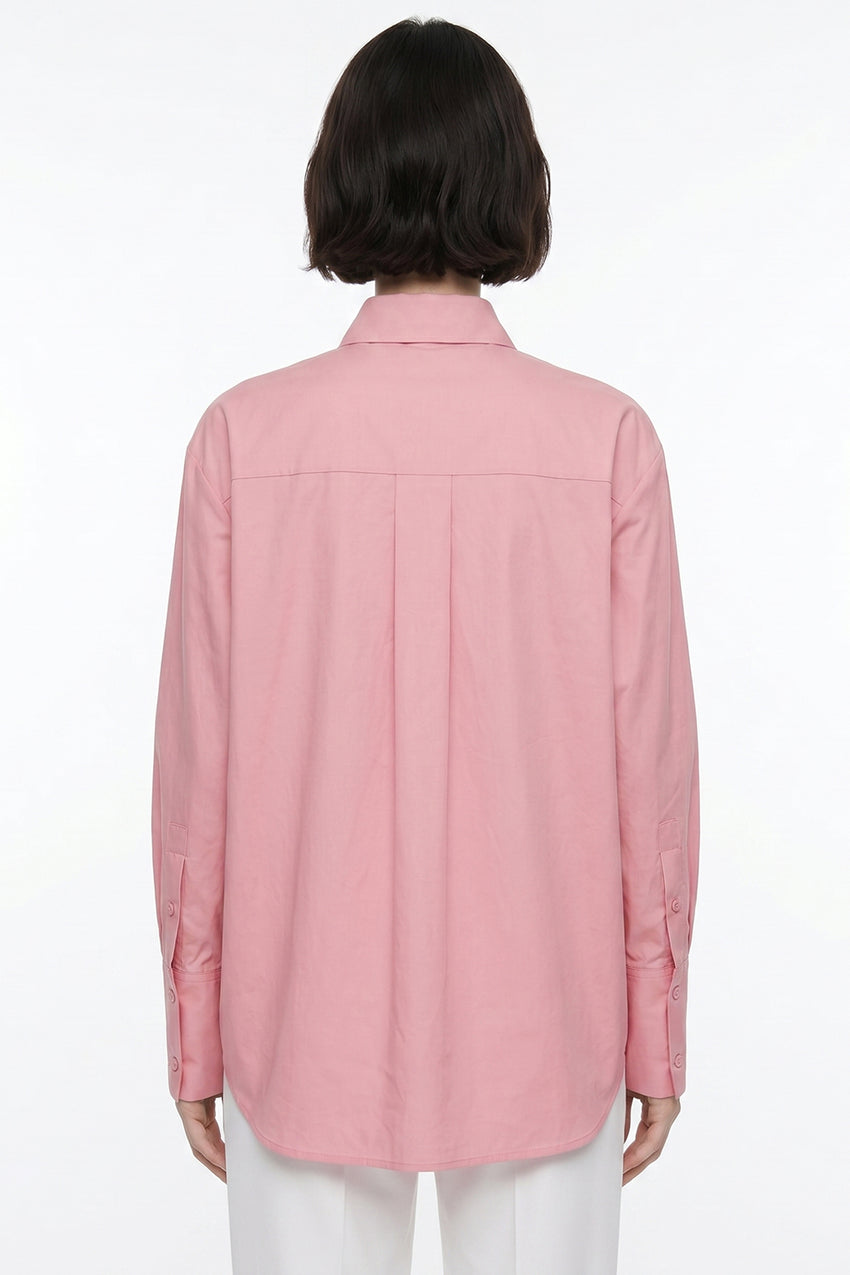Shirt Collar Long Sleeve Embroidered Cuffed Shirt - PINK