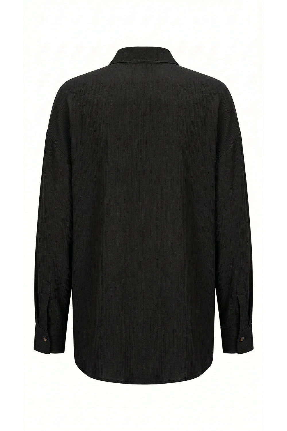Collared Long Sleeve Embroidered Crinkle Shirt - Black