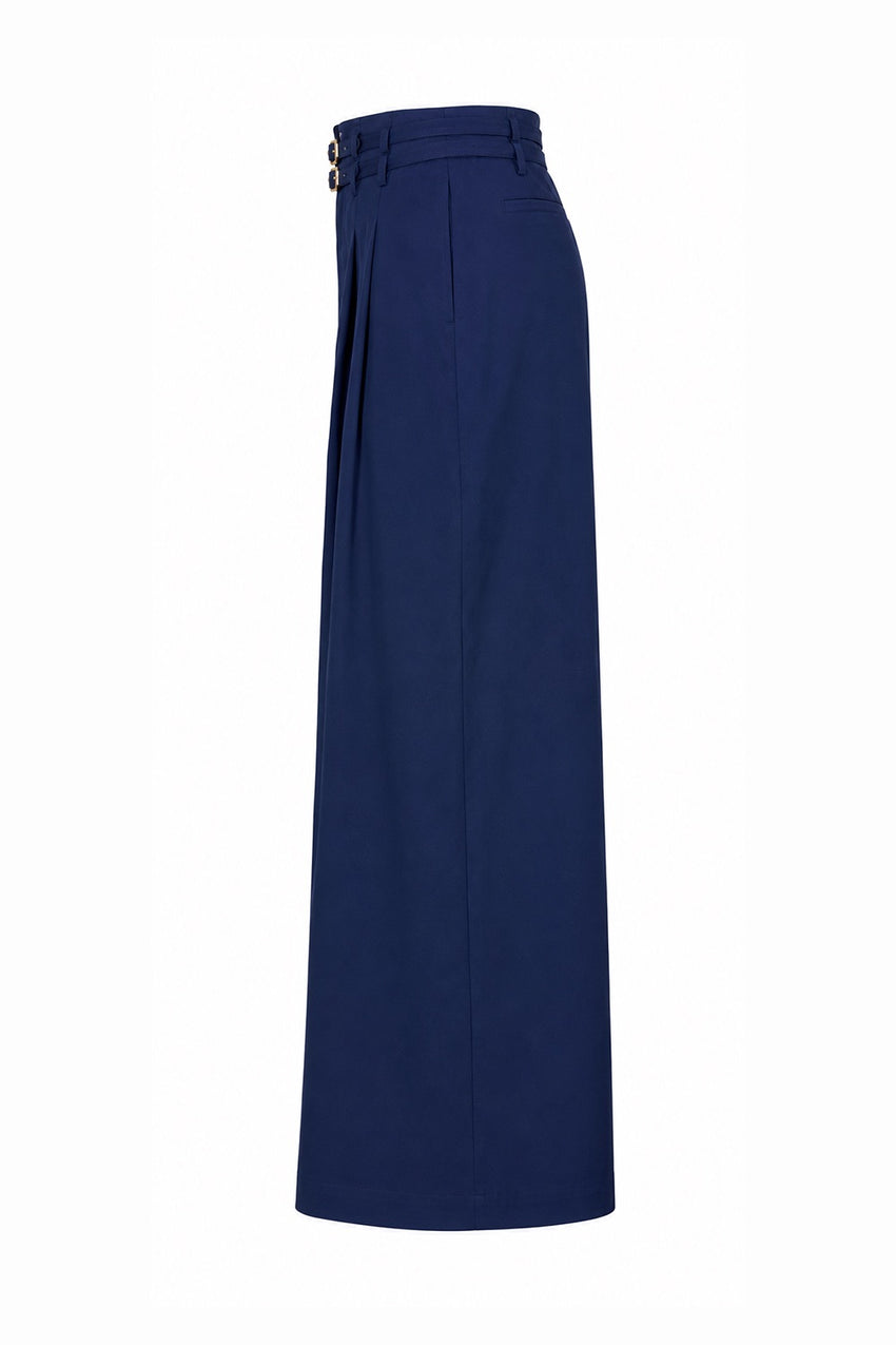 Mckenna Belted High Waisted Pleated Pants - Navy