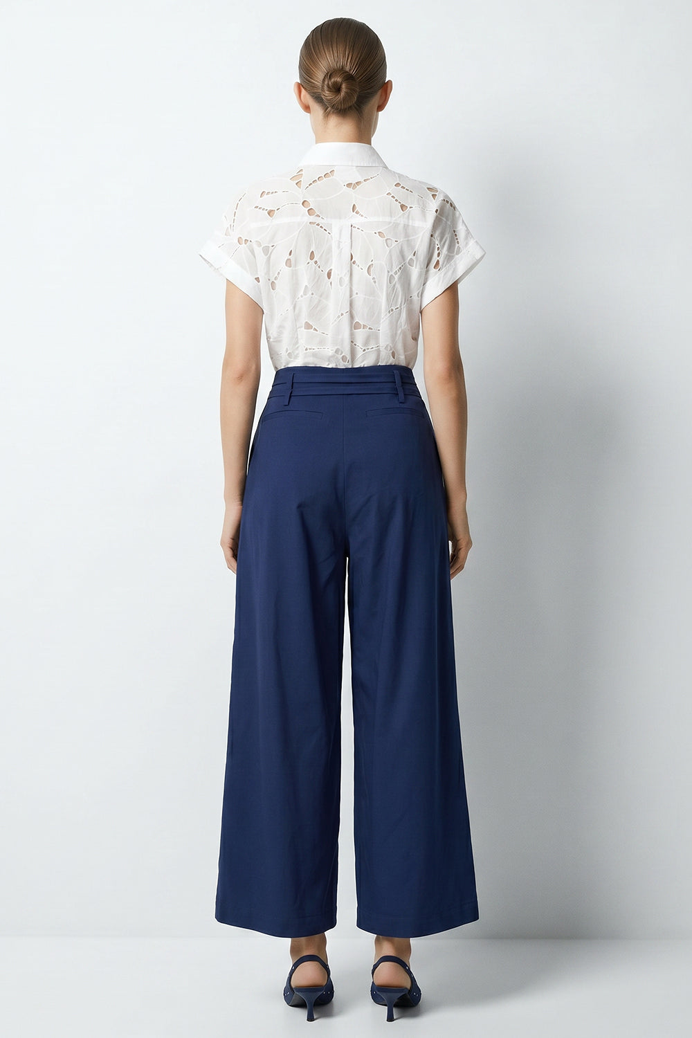 Mckenna Belted High Waisted Pleated Pants - Navy