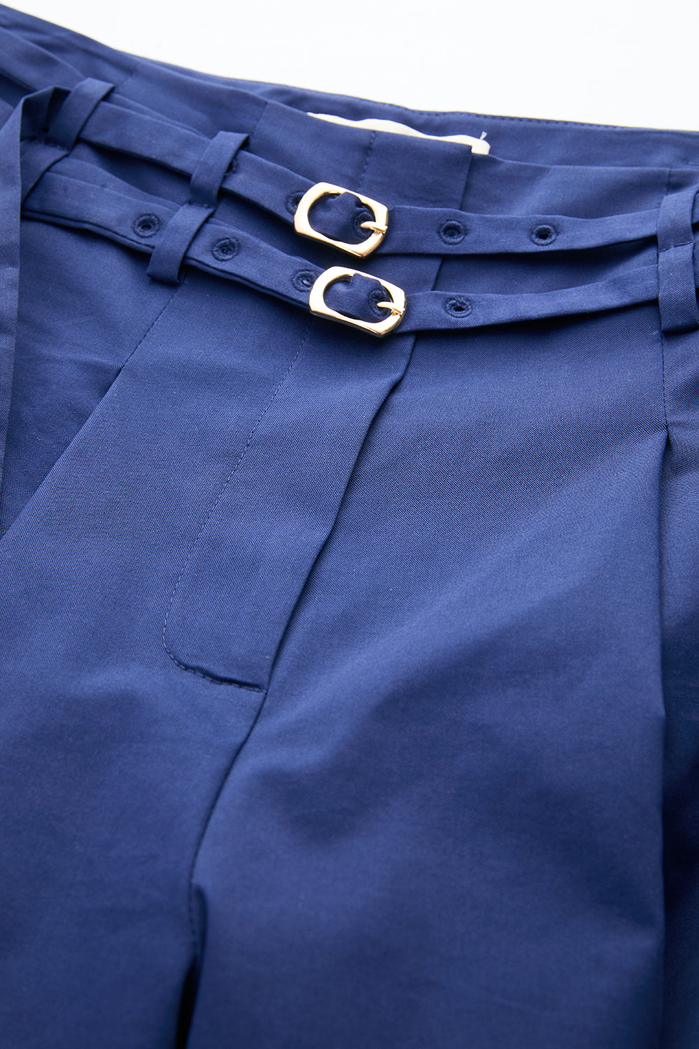 Mckenna Belted High Waisted Pleated Pants - Navy