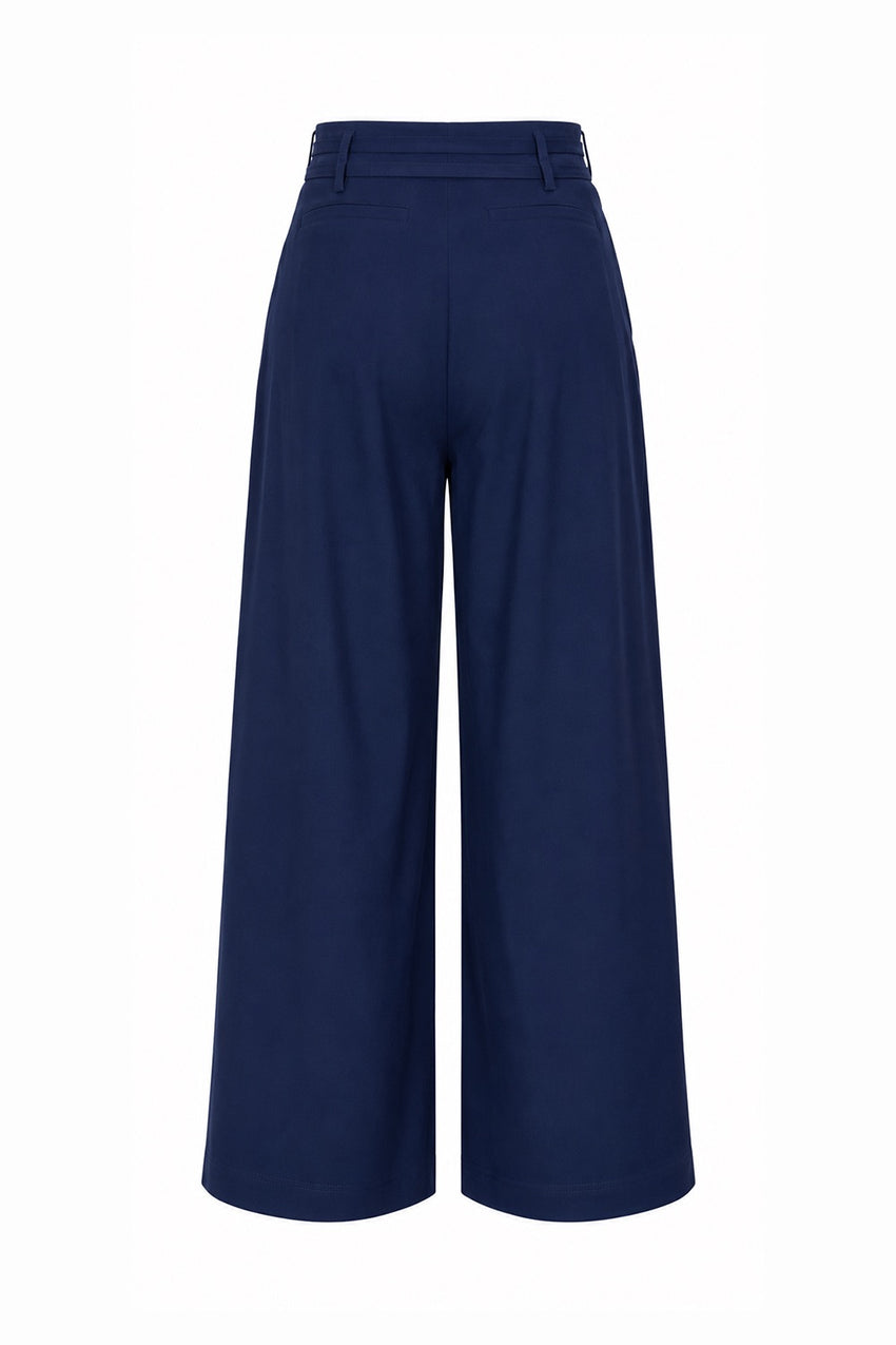 Mckenna Belted High Waisted Pleated Pants - Navy