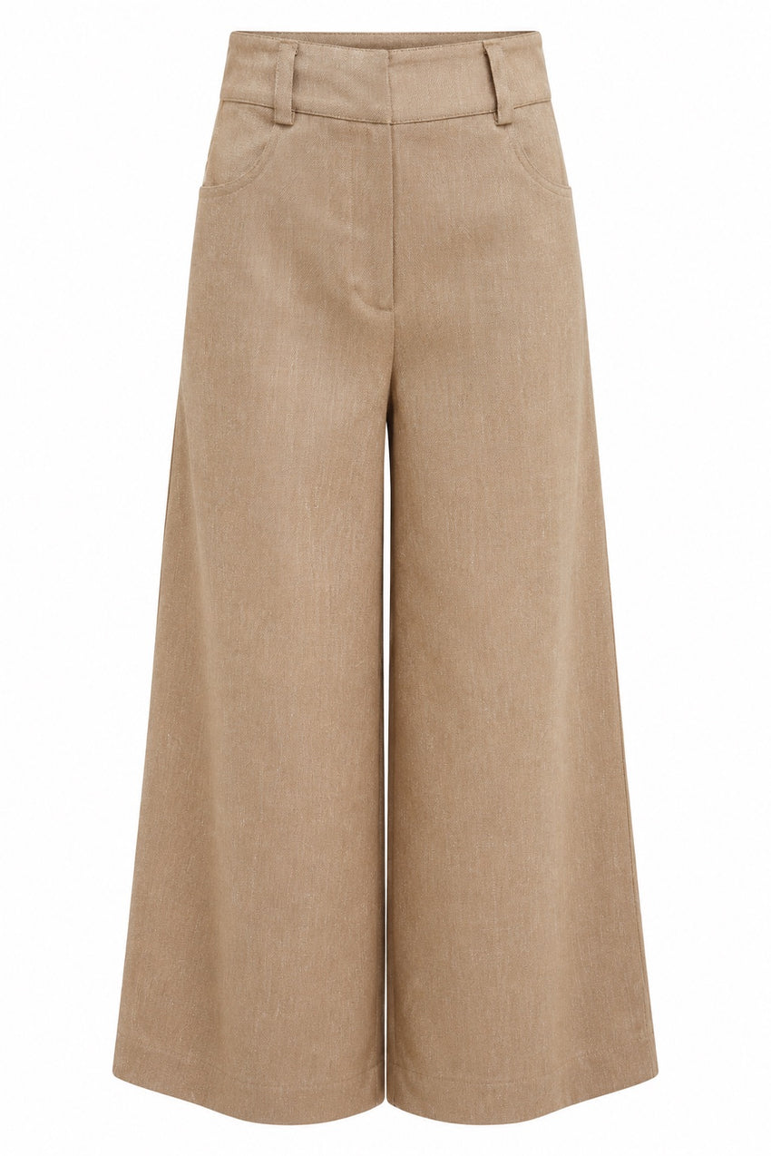 Rebecca High Rise Zippered Wide Leg Pants- Camel