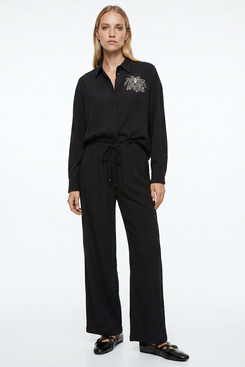 Wide Leg Woven Pants - BLACK