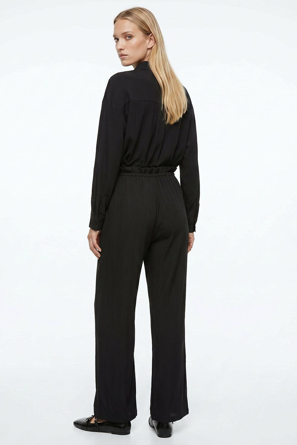 Wide Leg Woven Pants - BLACK