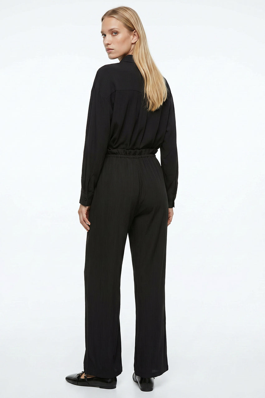 Wide Leg Woven Pants - BLACK