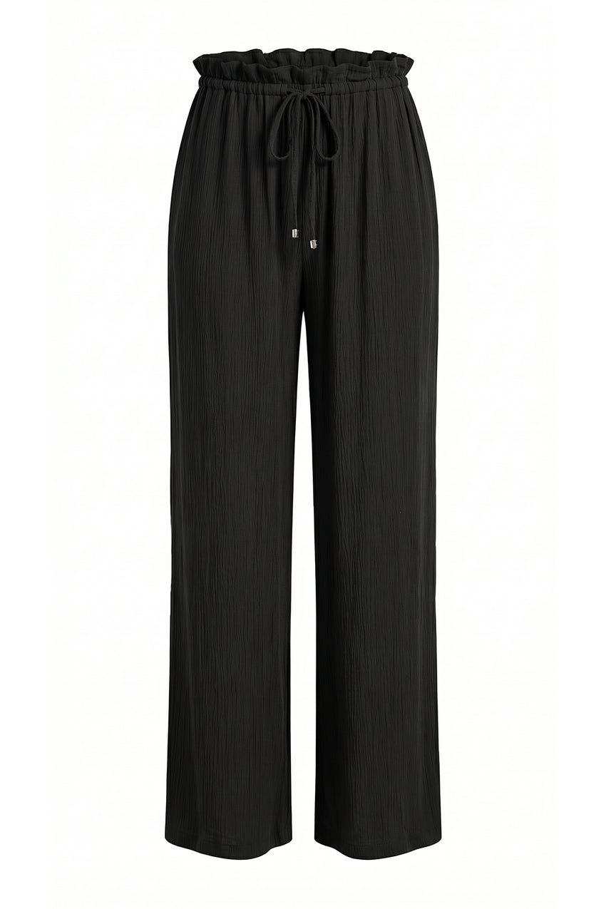 Wide Leg Woven Pants - BLACK