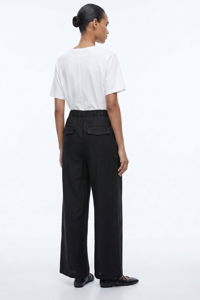 High Waist Pocketed Zippered Linen Pants - BLACK