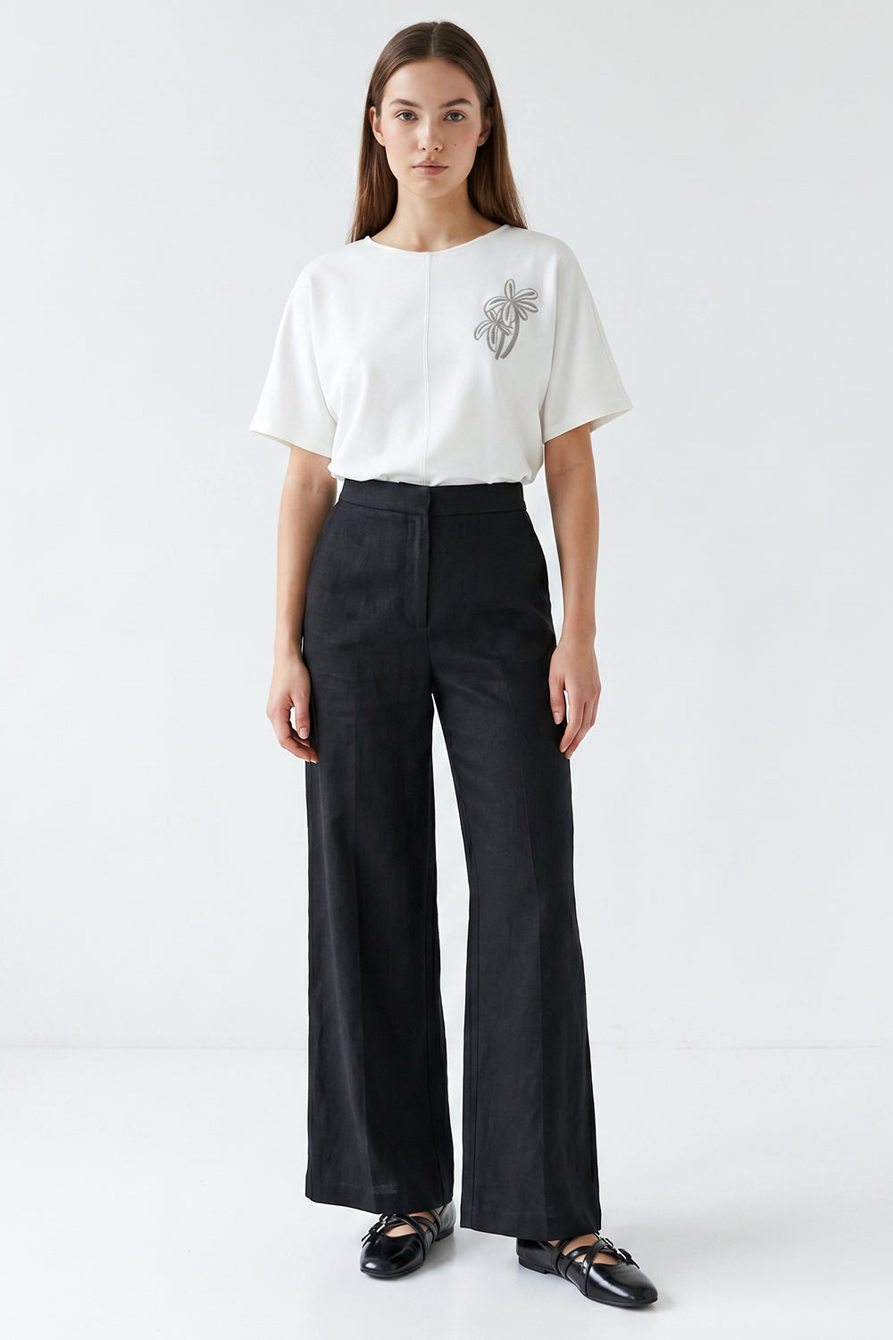 High Waist Pocketed Zippered Linen Pants - BLACK