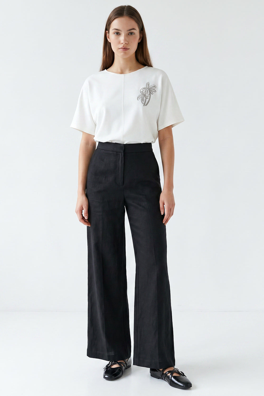 High Waist Pocketed Zippered Linen Pants - BLACK