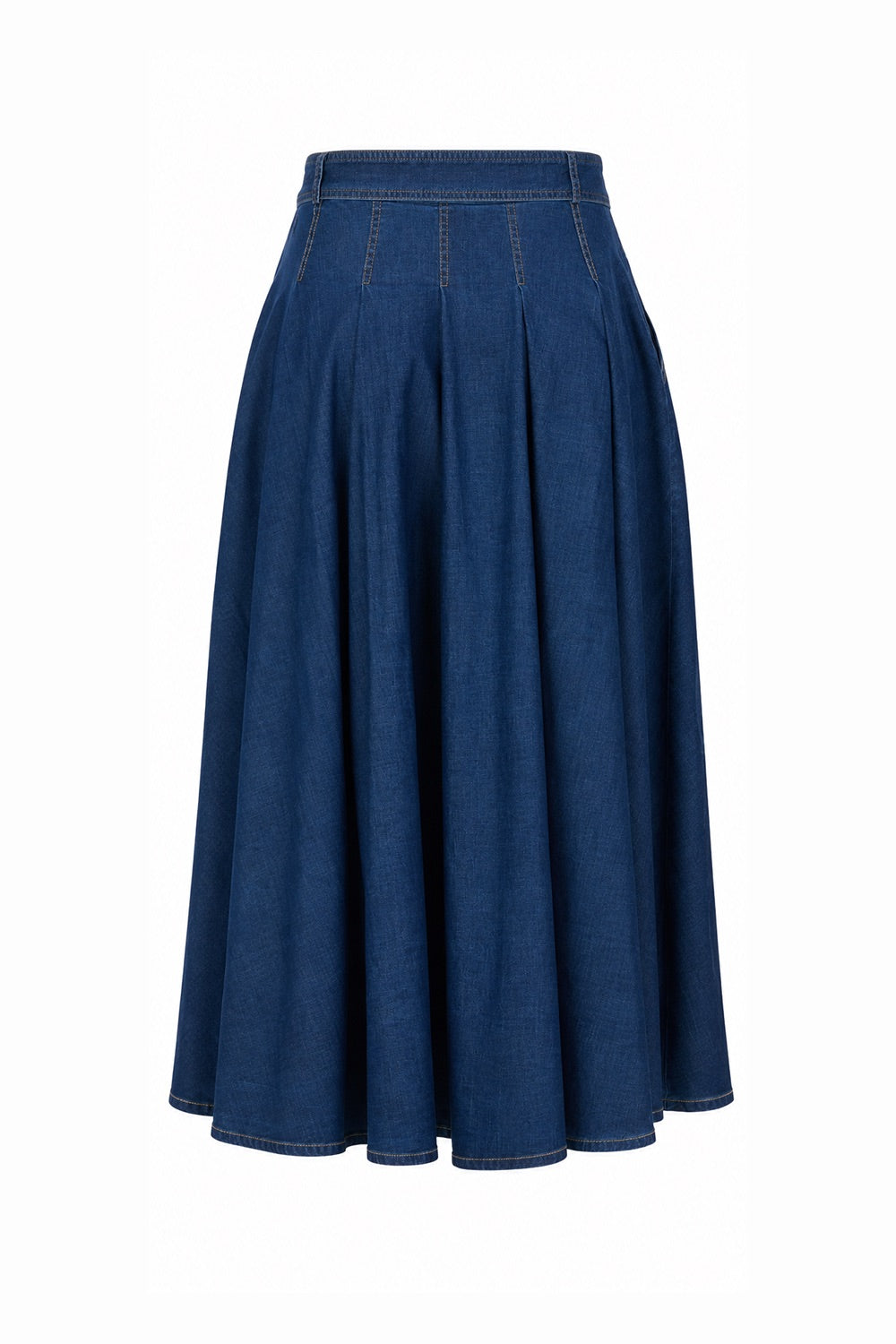 Pleated Midi Skirt with Pockets and Belt - BLUE