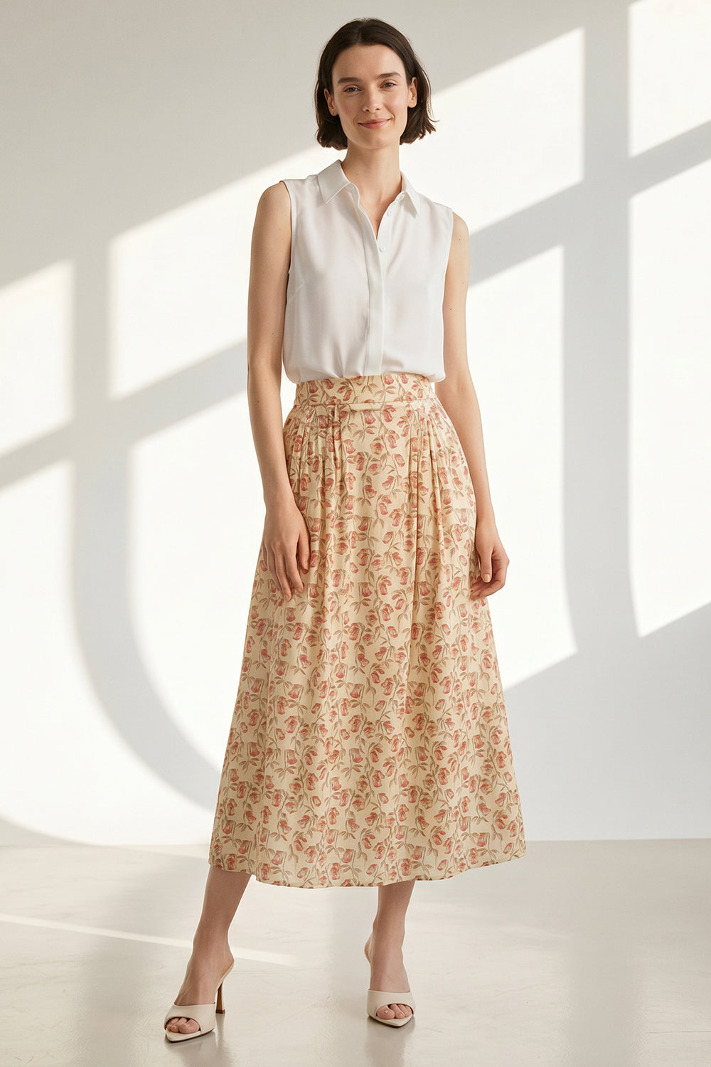 High Waist Elasticated Back Pocket Midi Skirt - MULTI COLOR