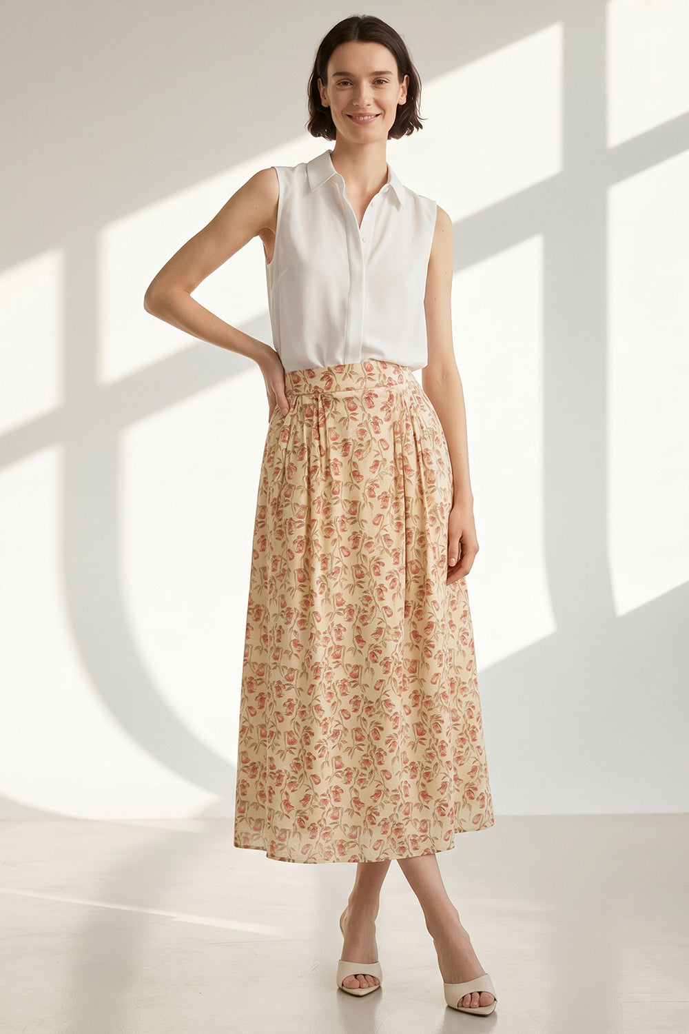 High Waist Elasticated Back Pocket Midi Skirt - MULTI COLOR