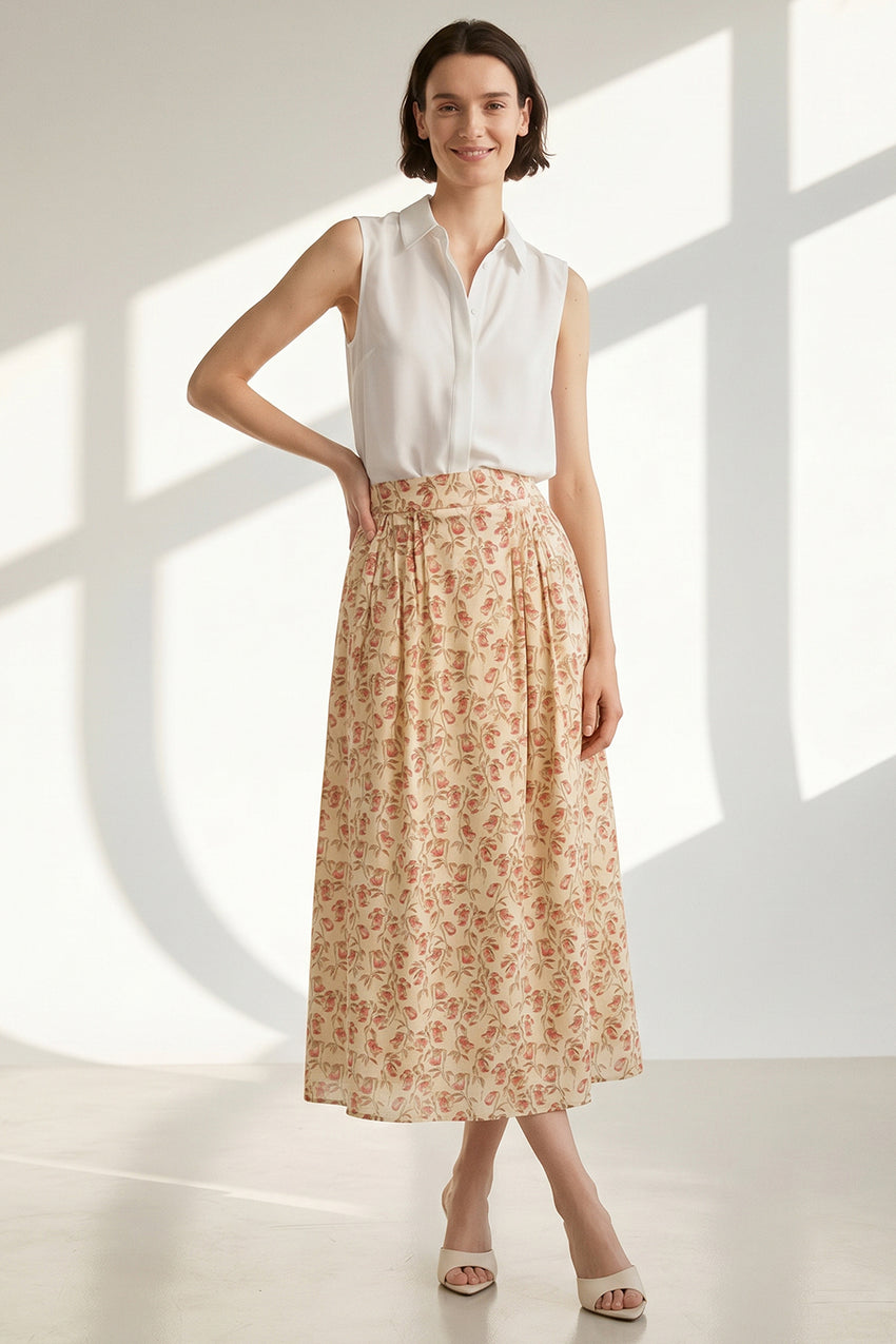 High Waist Elasticated Back Pocket Midi Skirt - MULTI COLOR