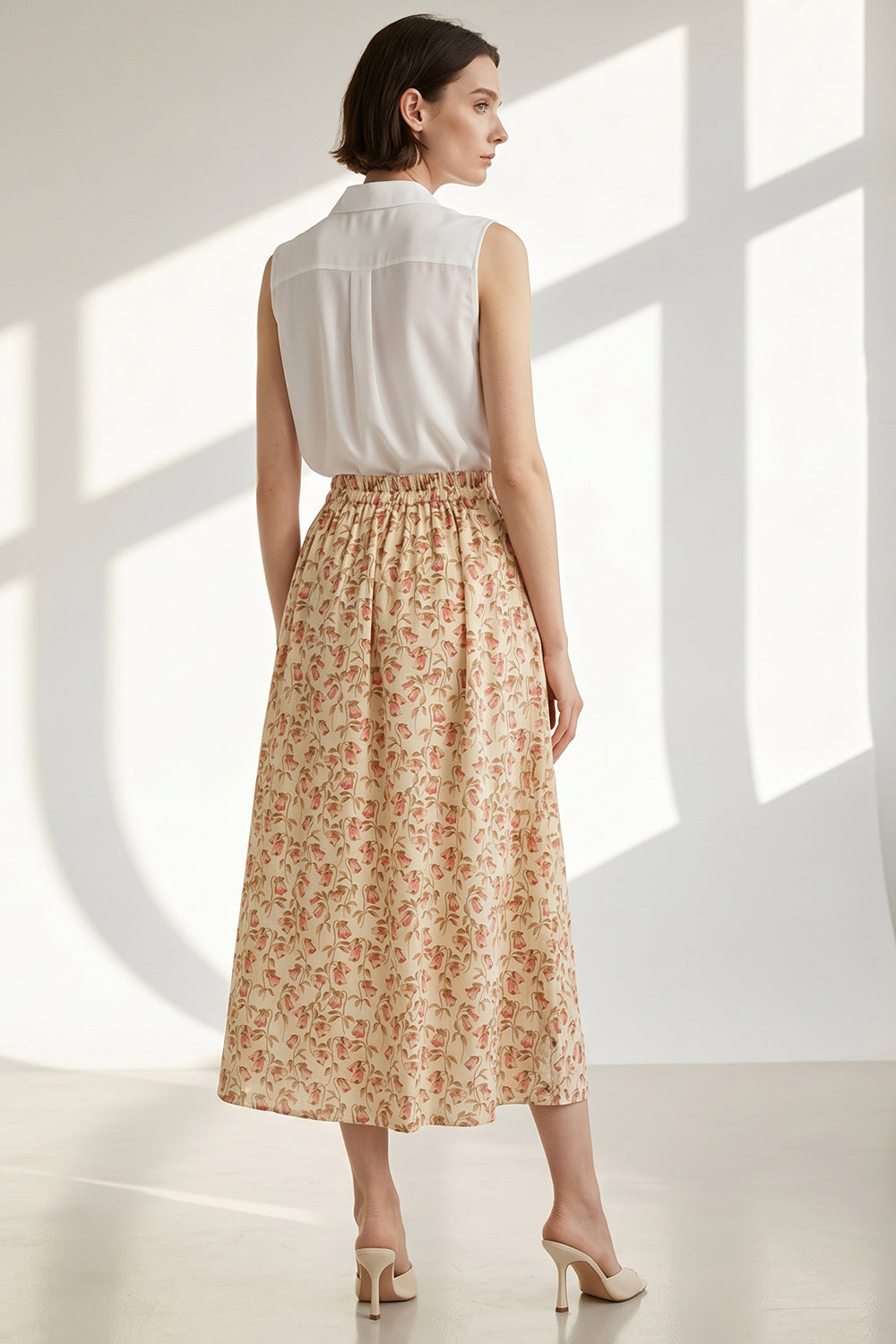 High Waist Elasticated Back Pocket Midi Skirt - MULTI COLOR