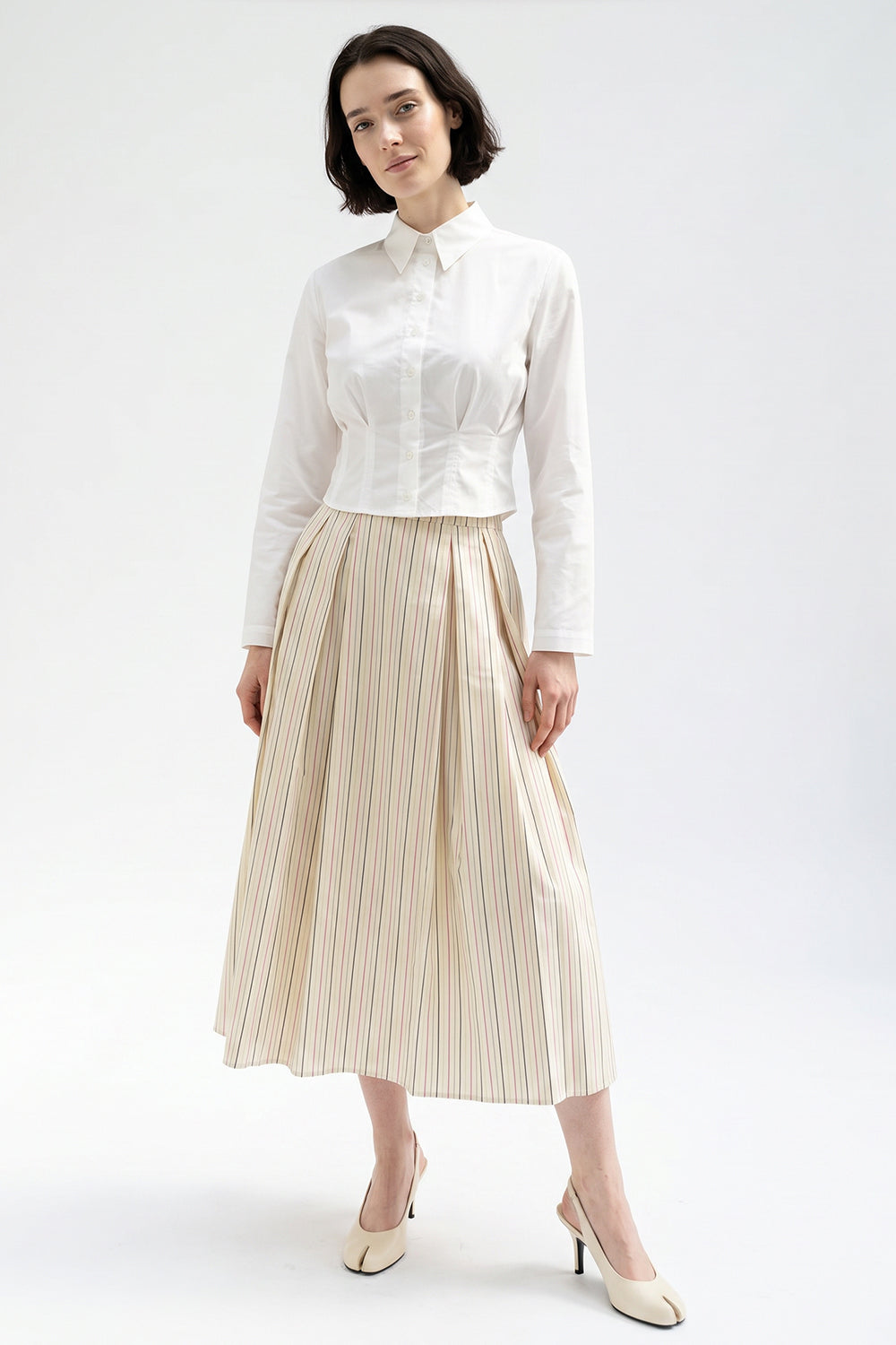Pleated Elasticated Back Pocket Midi Skirt - BEIGE