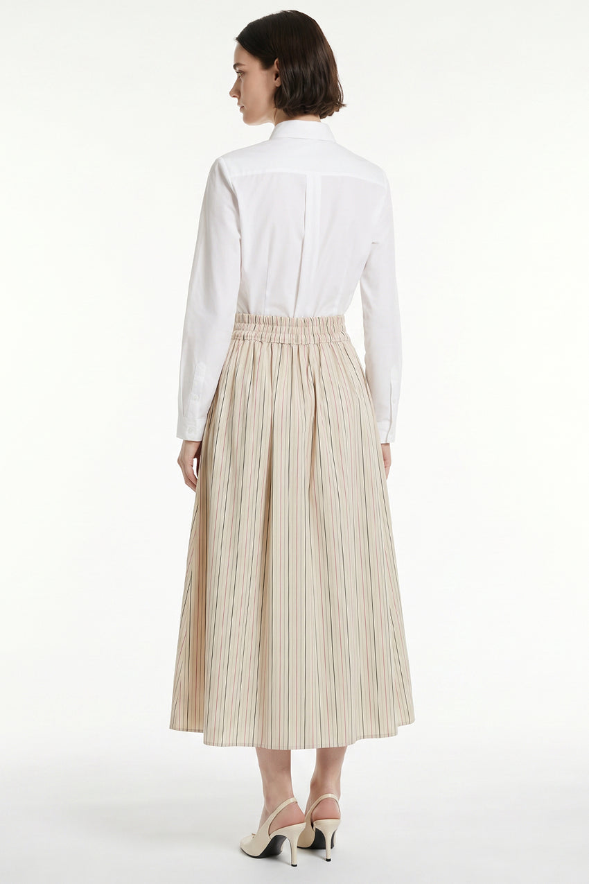 Pleated Elasticated Back Pocket Midi Skirt - BEIGE