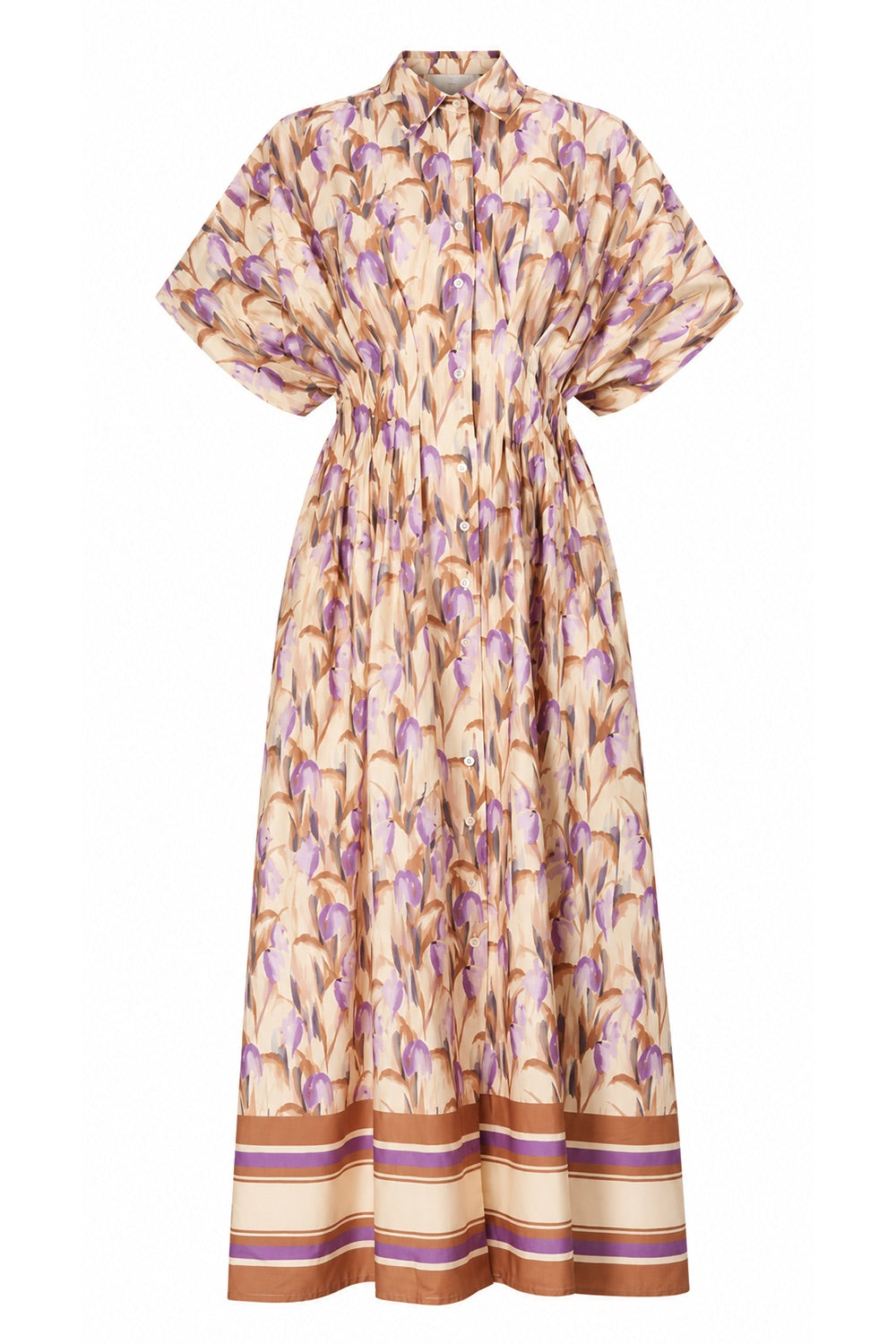 Collared Button Front Fitted Midi Dress - MULTICOLOR