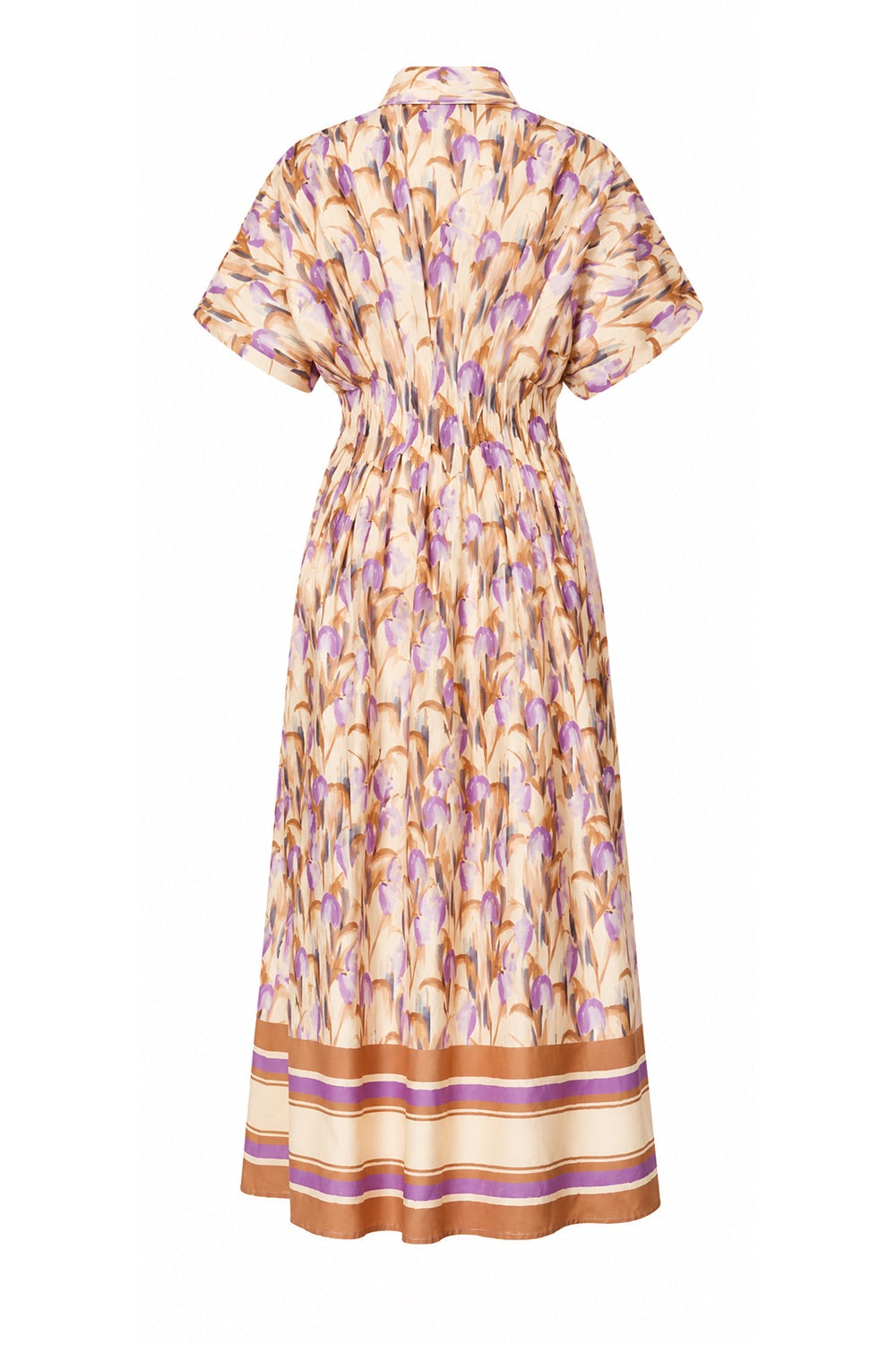 Collared Button Front Fitted Midi Dress - MULTICOLOR