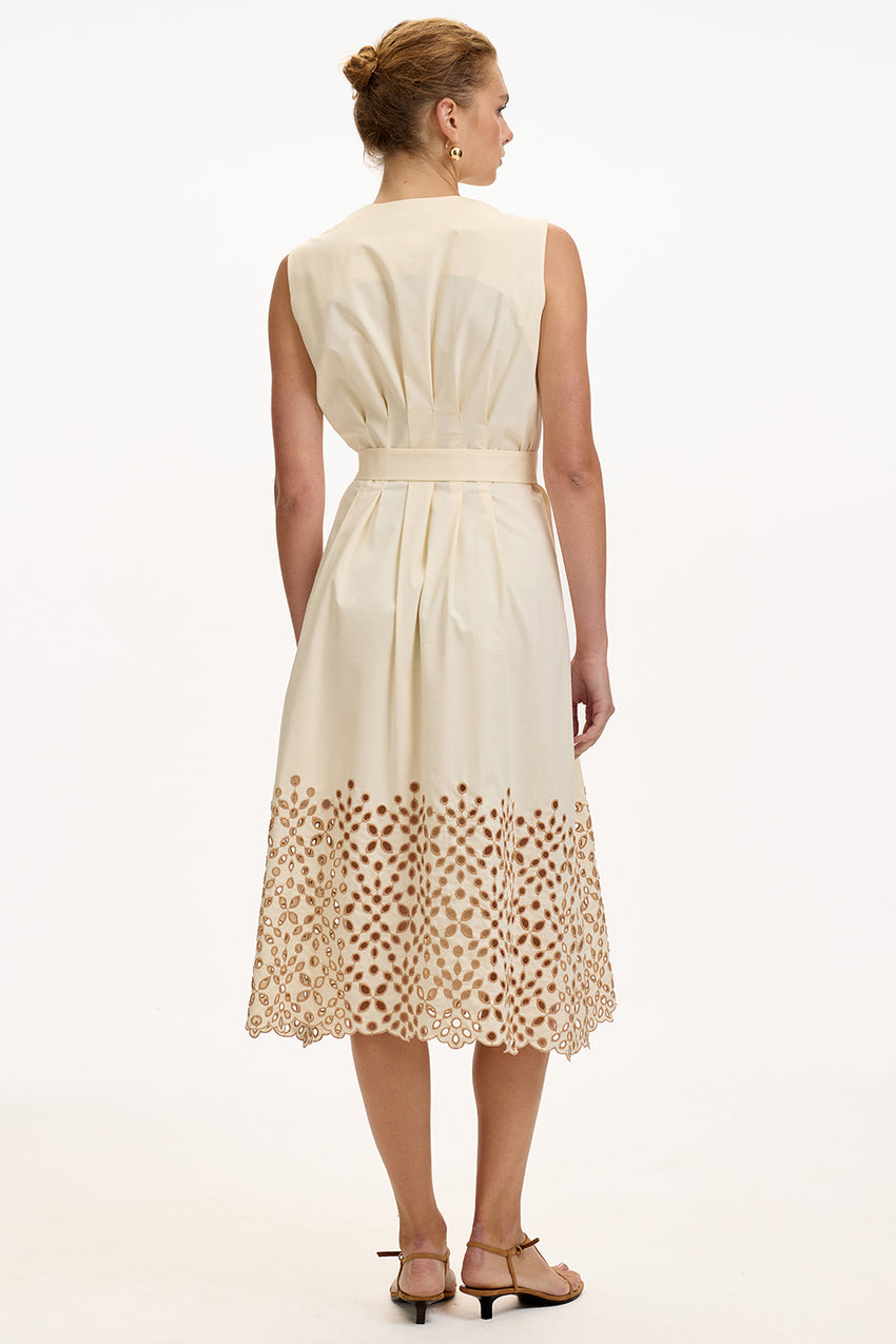V Neck Midi Dress - CREAM