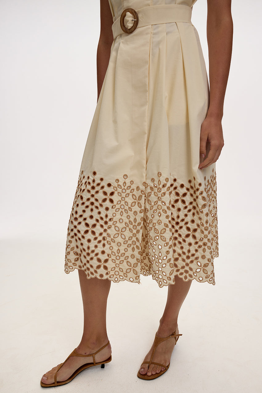 V Neck Midi Dress - CREAM