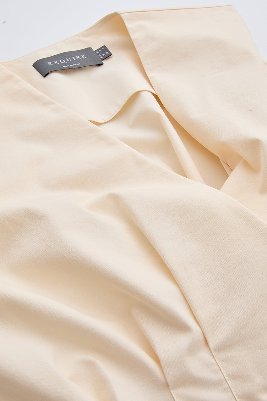 V Neck Midi Dress - CREAM