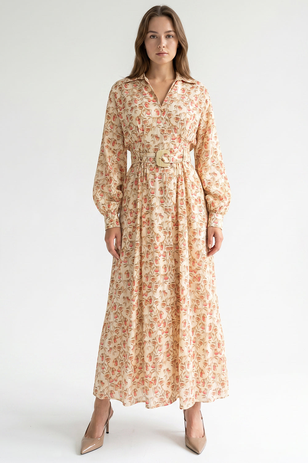 Shirt Collar Belted Pocketed Maxi Dress - MULTI COLOR