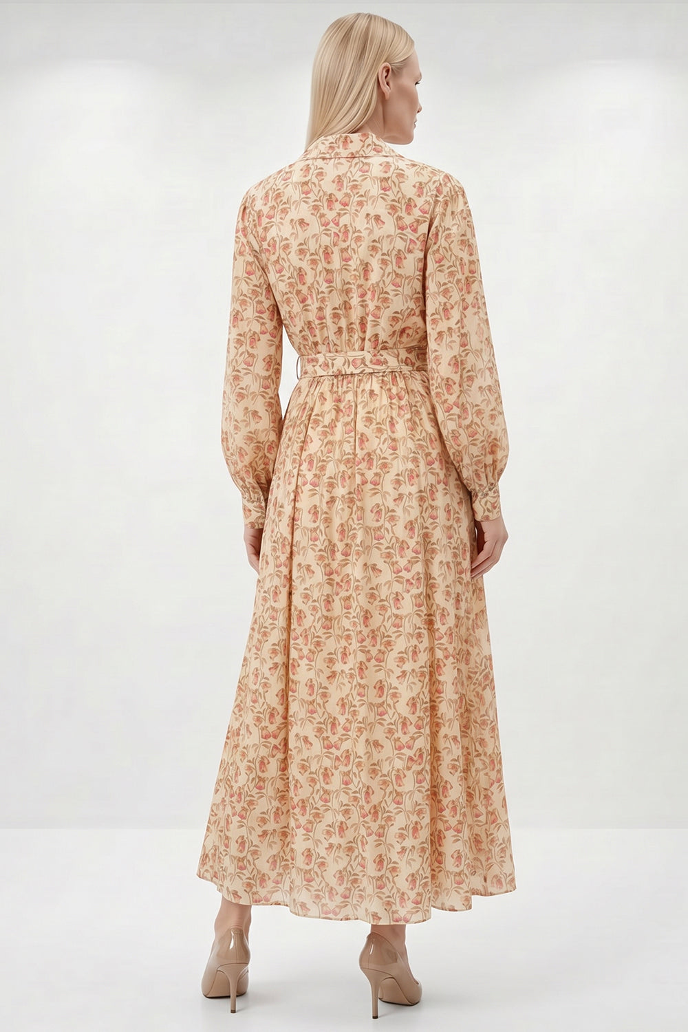 Shirt Collar Belted Pocketed Maxi Dress - MULTI COLOR
