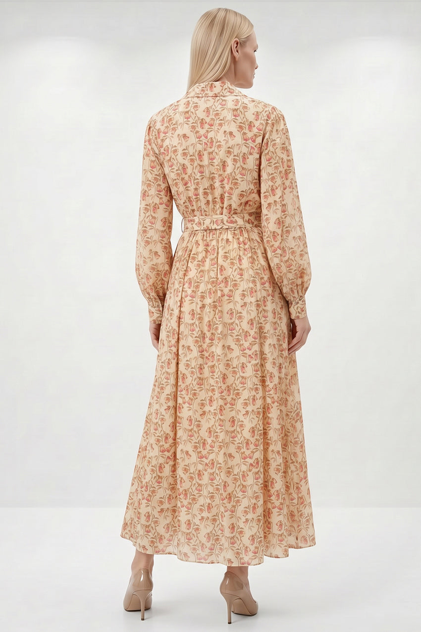 Shirt Collar Belted Pocketed Maxi Dress - MULTI COLOR