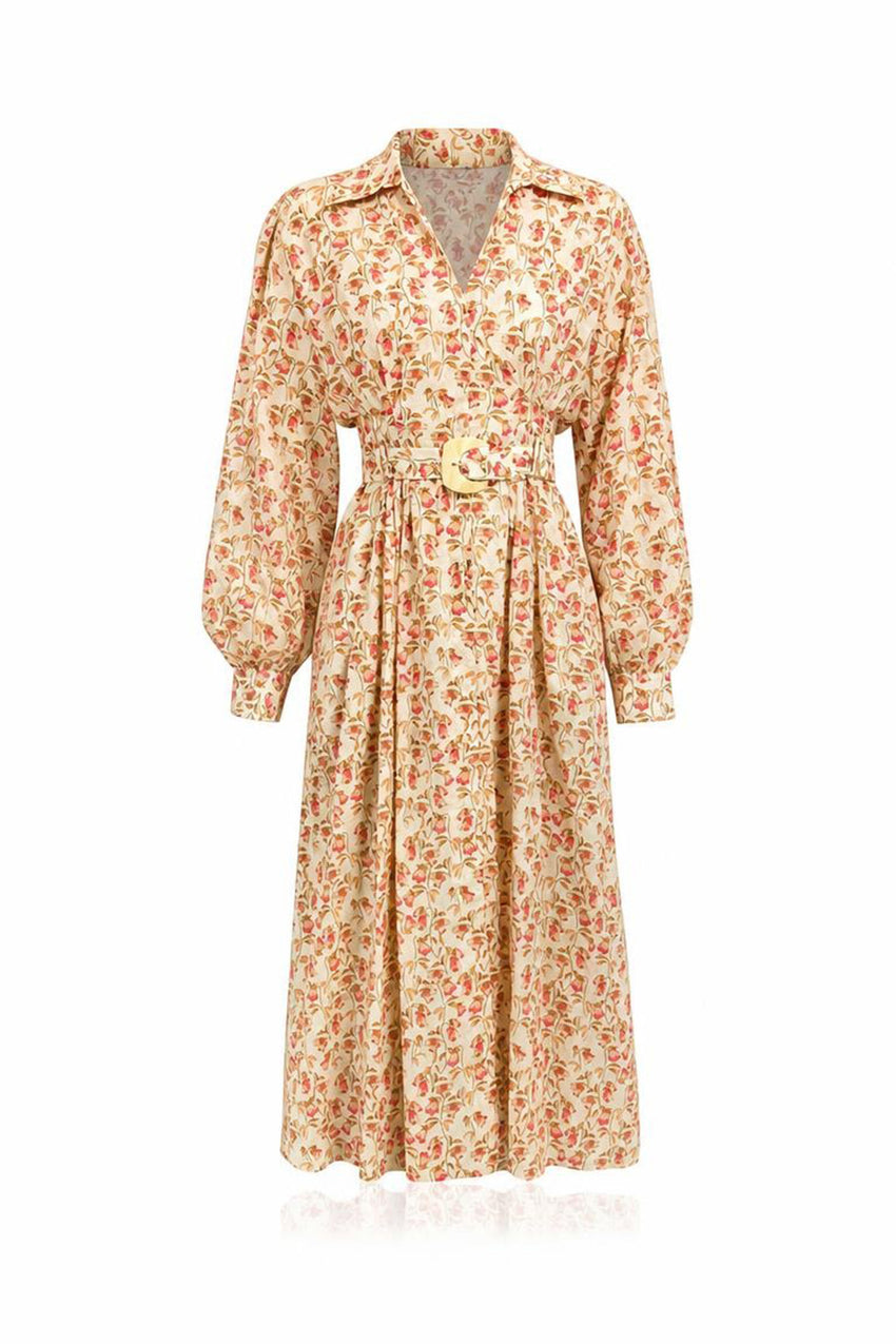 Shirt Collar Belted Pocketed Maxi Dress - MULTI COLOR