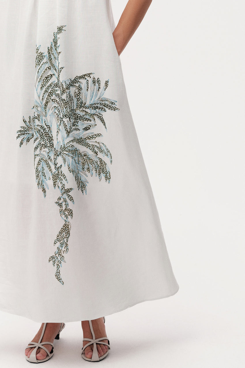 Halter Neck Linen Blend Midi Dress - MULTI COLOR