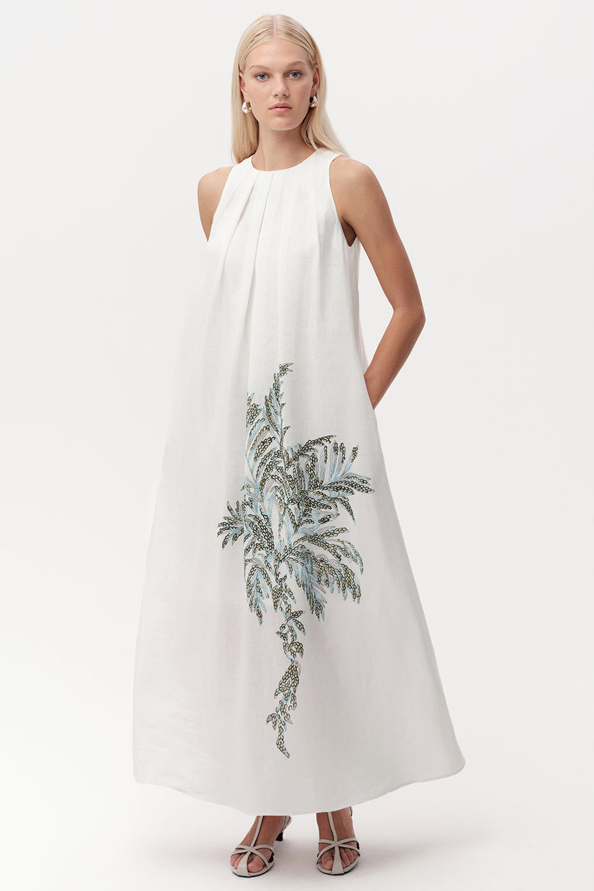 Halter Neck Linen Blend Midi Dress - MULTI COLOR