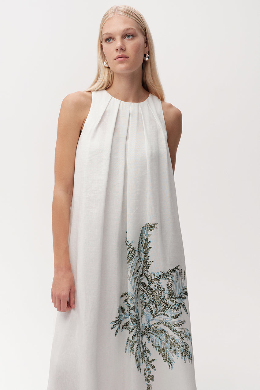 Halter Neck Linen Blend Midi Dress - MULTI COLOR