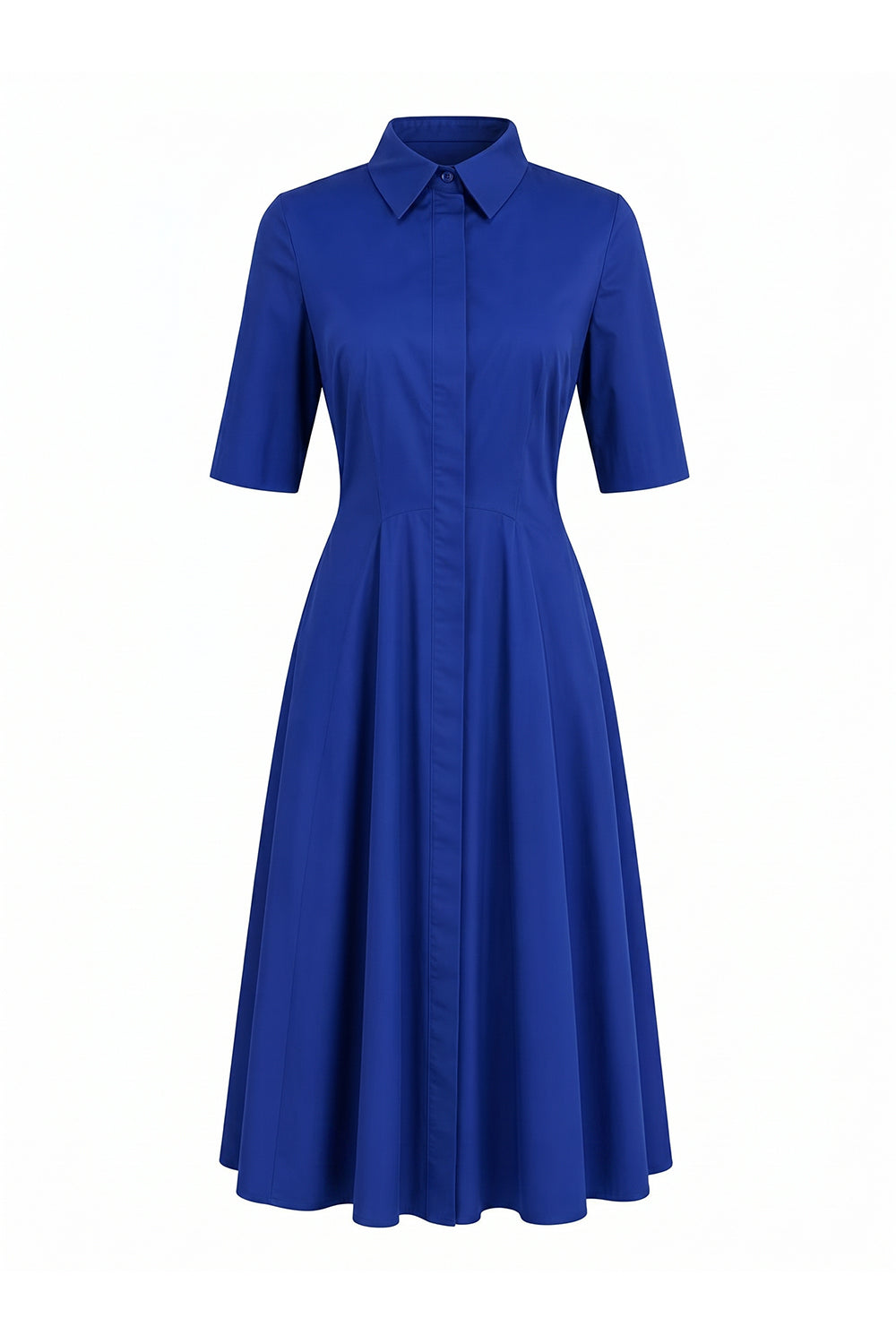 Short Sleeve Buttoned Midi Dress - SAX