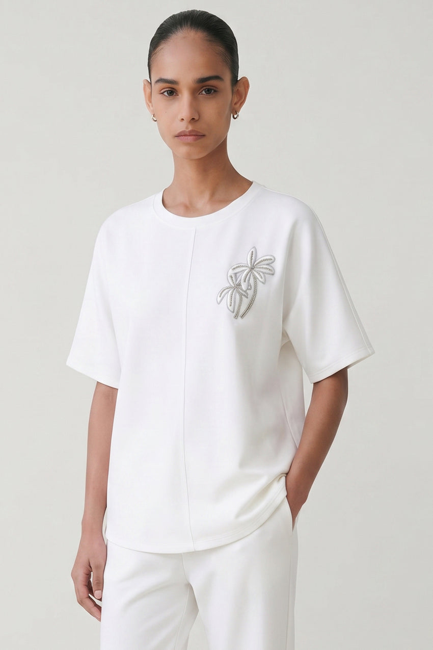 Christien Embroidered Knit Blouse - ECRU