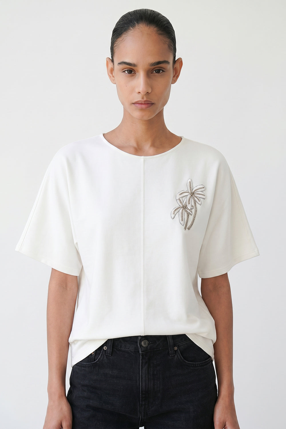 Christien Embroidered Knit Blouse - ECRU