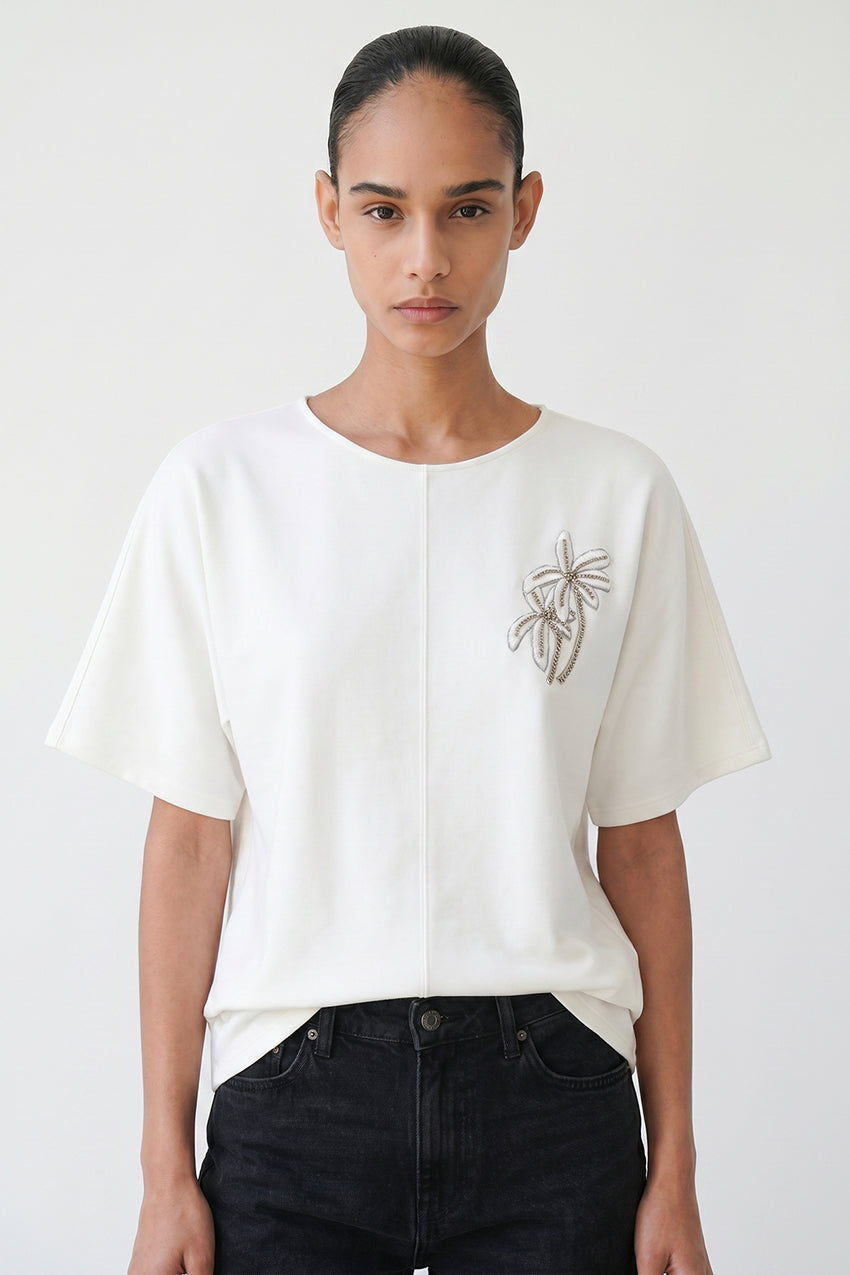 Christien Embroidered Knit Blouse - ECRU