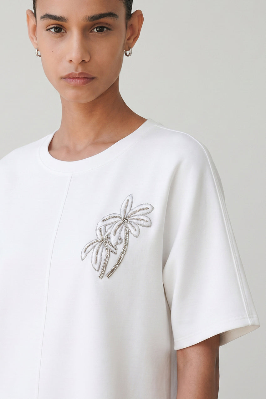 Christien Embroidered Knit Blouse - ECRU