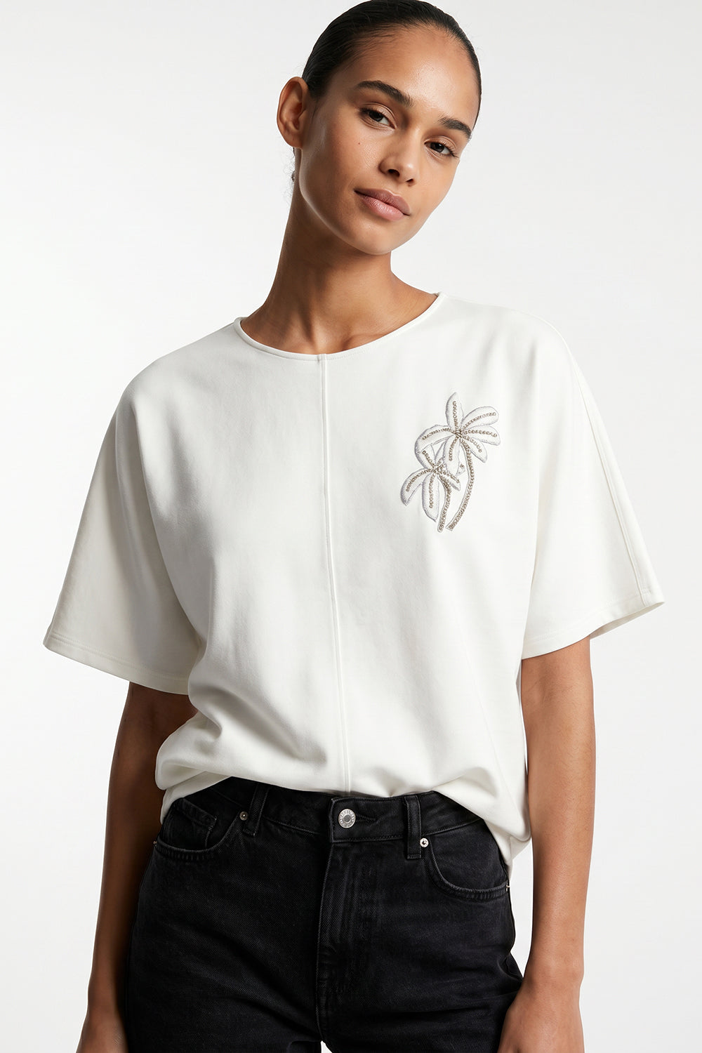 Christien Embroidered Knit Blouse - ECRU