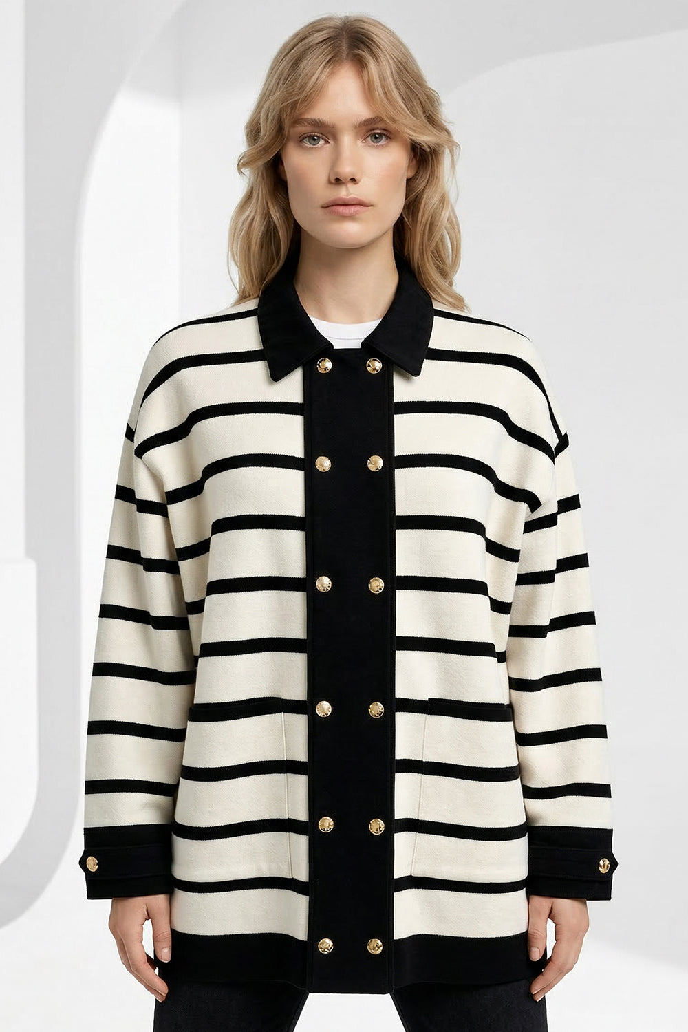 Long Sleeve Knit Cardigan - BLACK CREAM