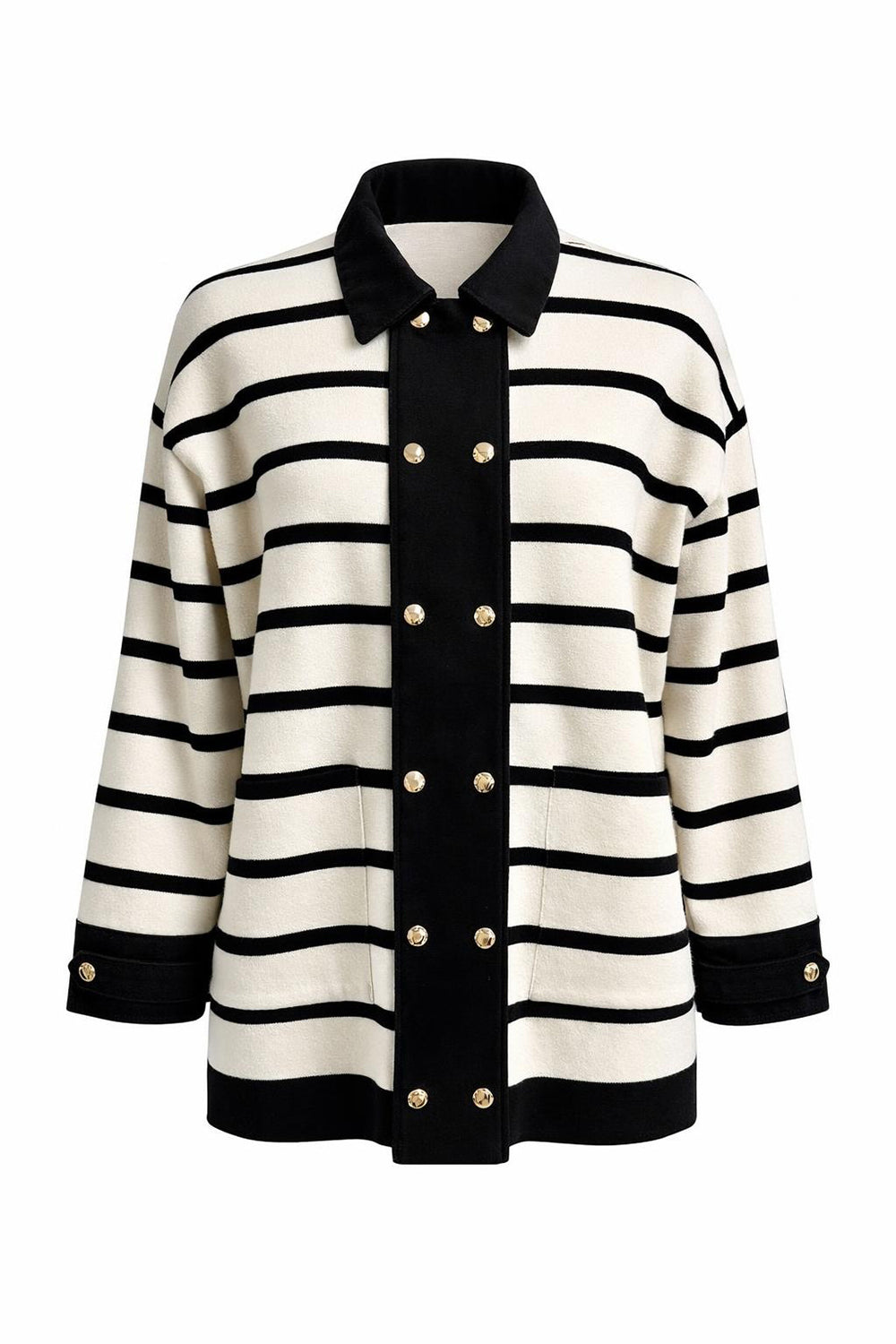 Long Sleeve Knit Cardigan - BLACK CREAM