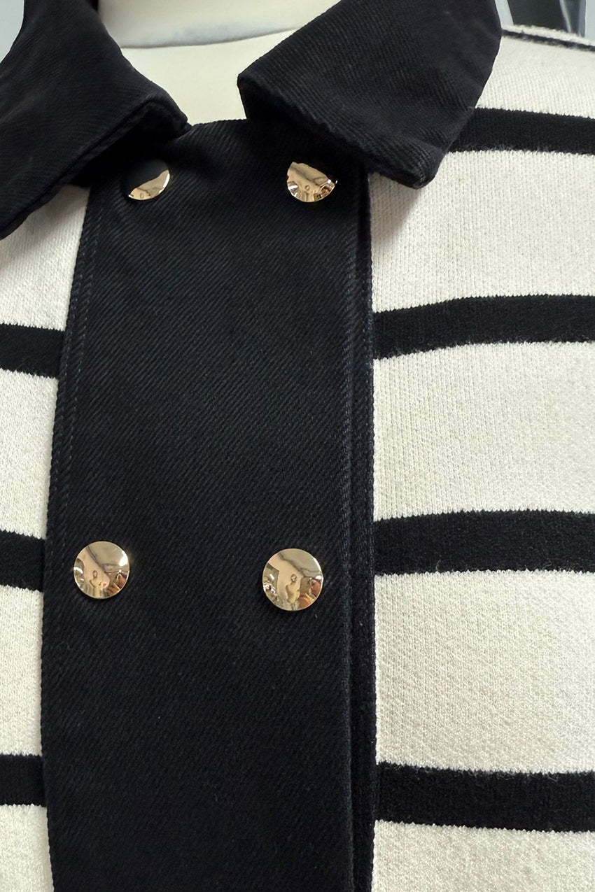 Long Sleeve Knit Cardigan - BLACK CREAM