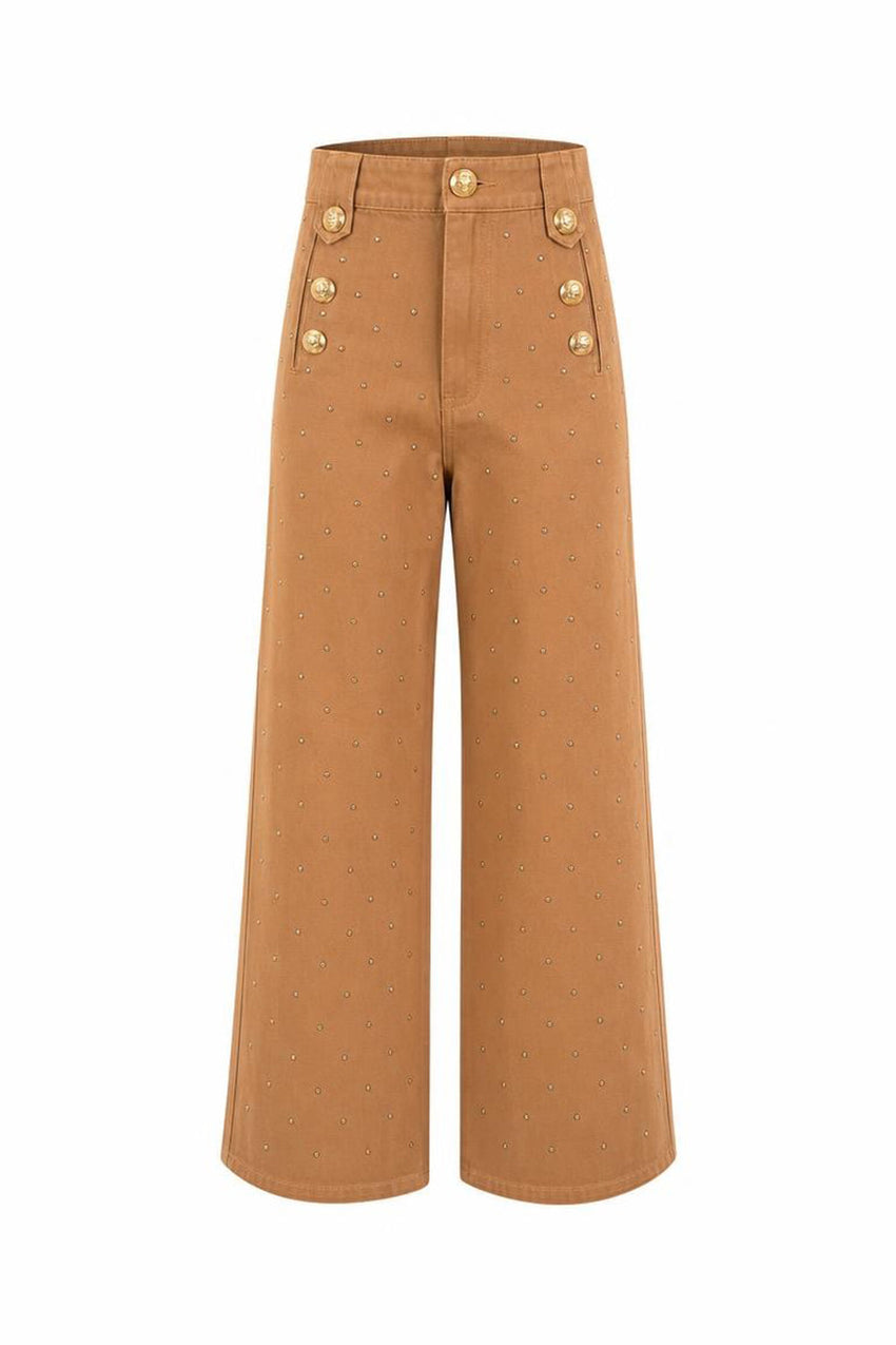 Vaila Wide Leg Regular Denim Pants - CAMEL