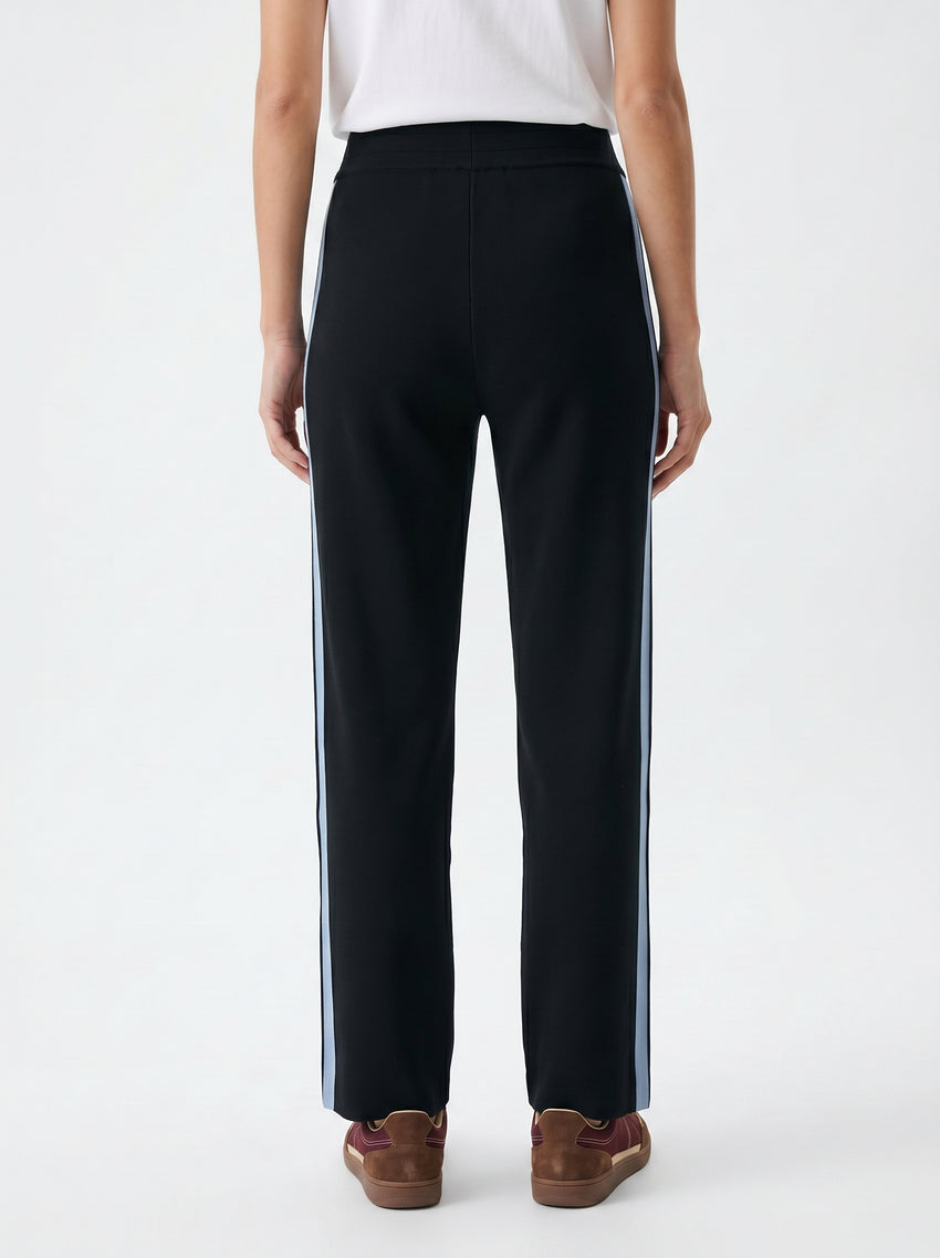 Wide-Leg Knit Trousers with Denim Side Stripes - NAVY