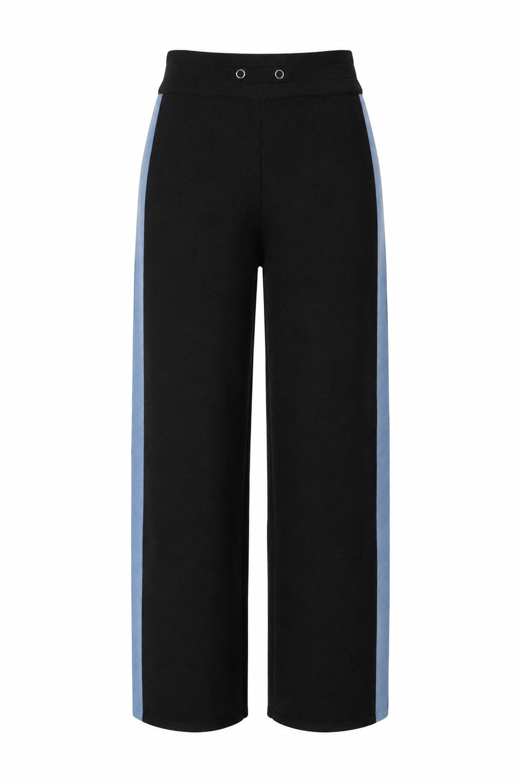 Wide-Leg Knit Trousers with Denim Side Stripes - NAVY